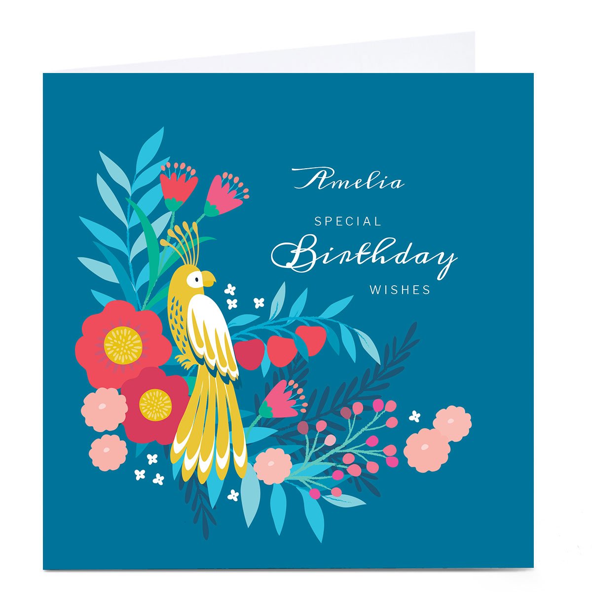 Personalised Klara Hawkins Birthday Card - Parrot & Flowers