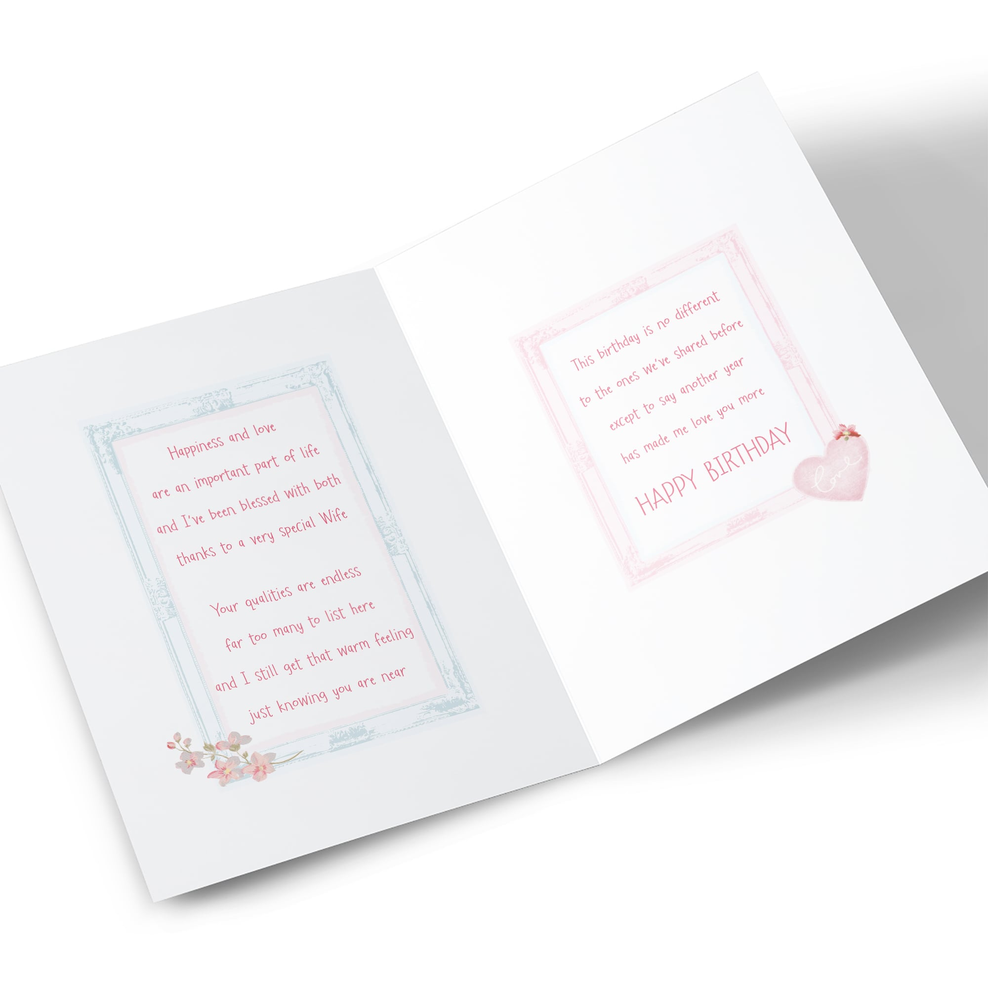 Birthday Card - Rustic Roses Balloons and Hearts, Wife