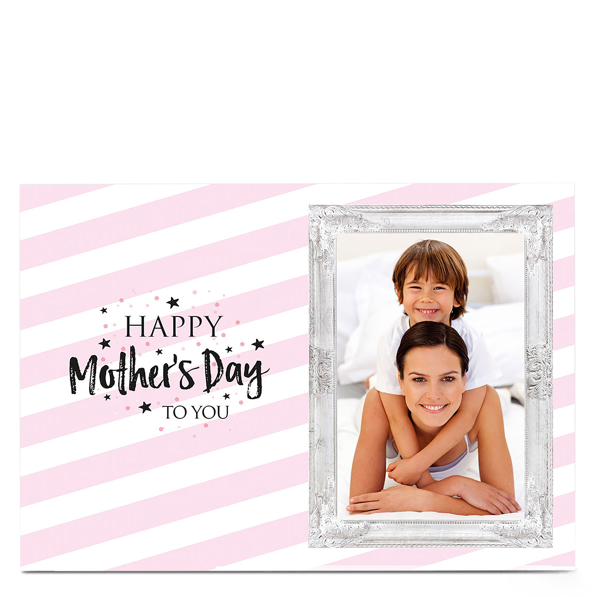 Photo Upload Mother's Day Card - Stripes With White Frame