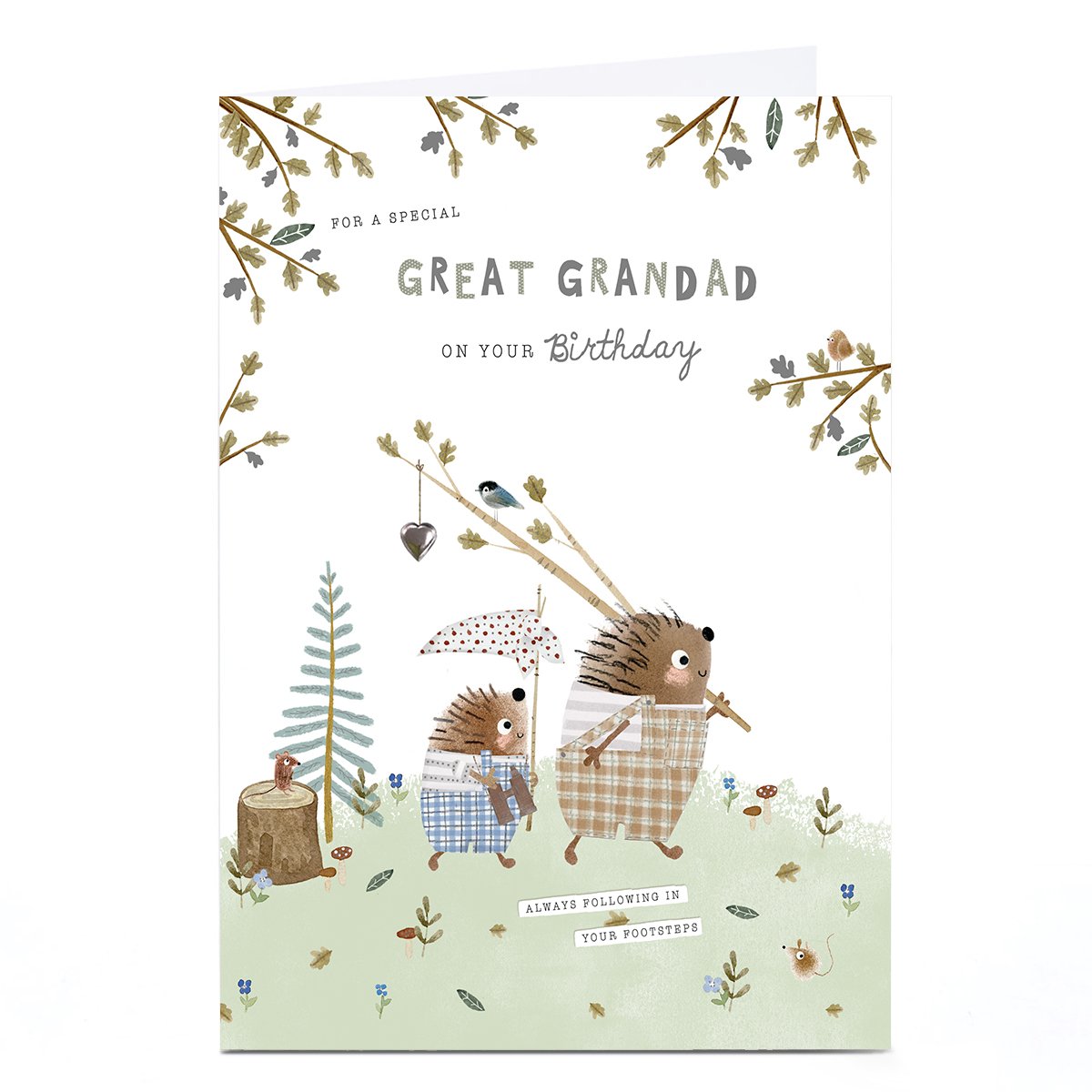 Personalised Birthday Card - Hedgehogs in Garden, Great Grandad