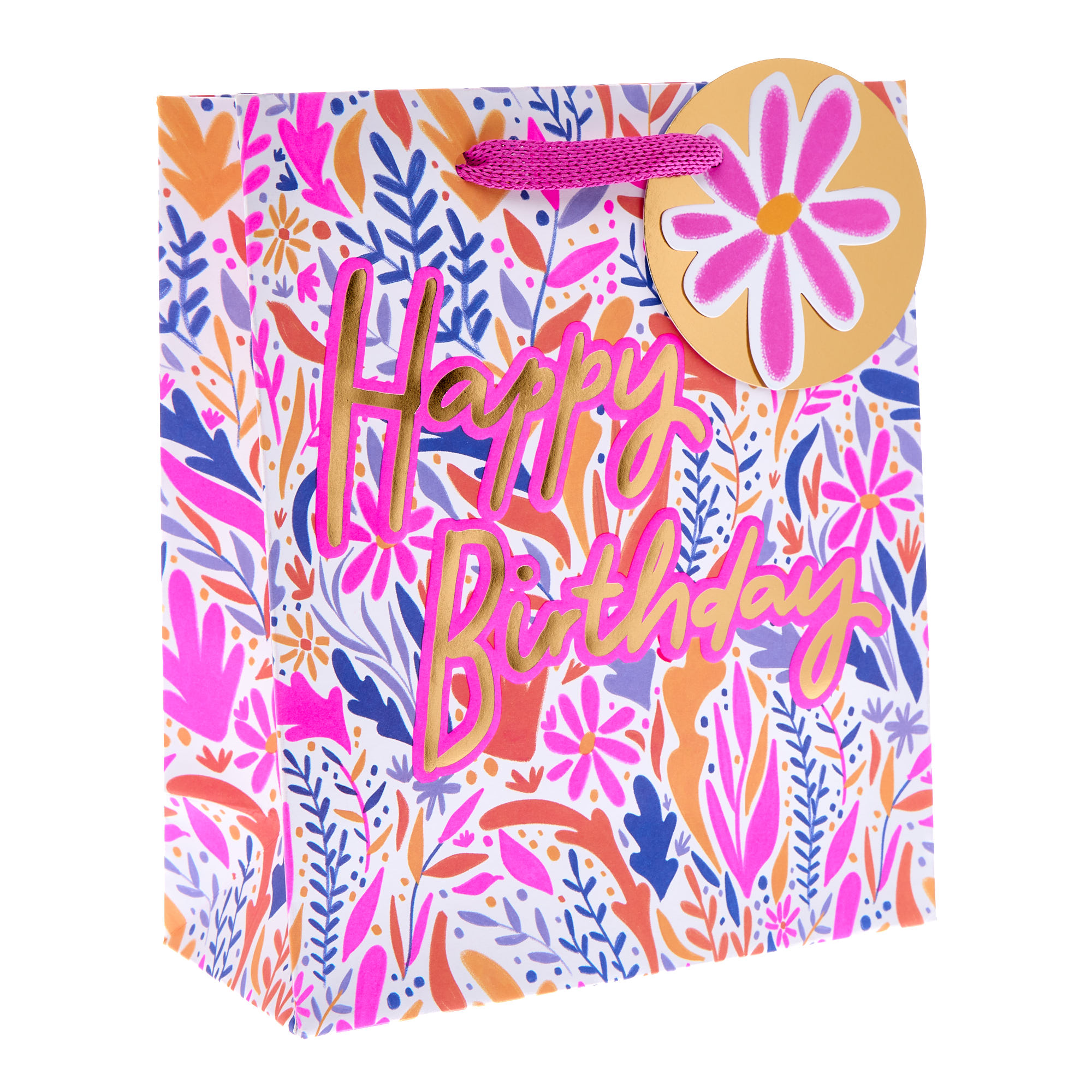 Neon Floral Birthday Medium Portrait Gift Bag