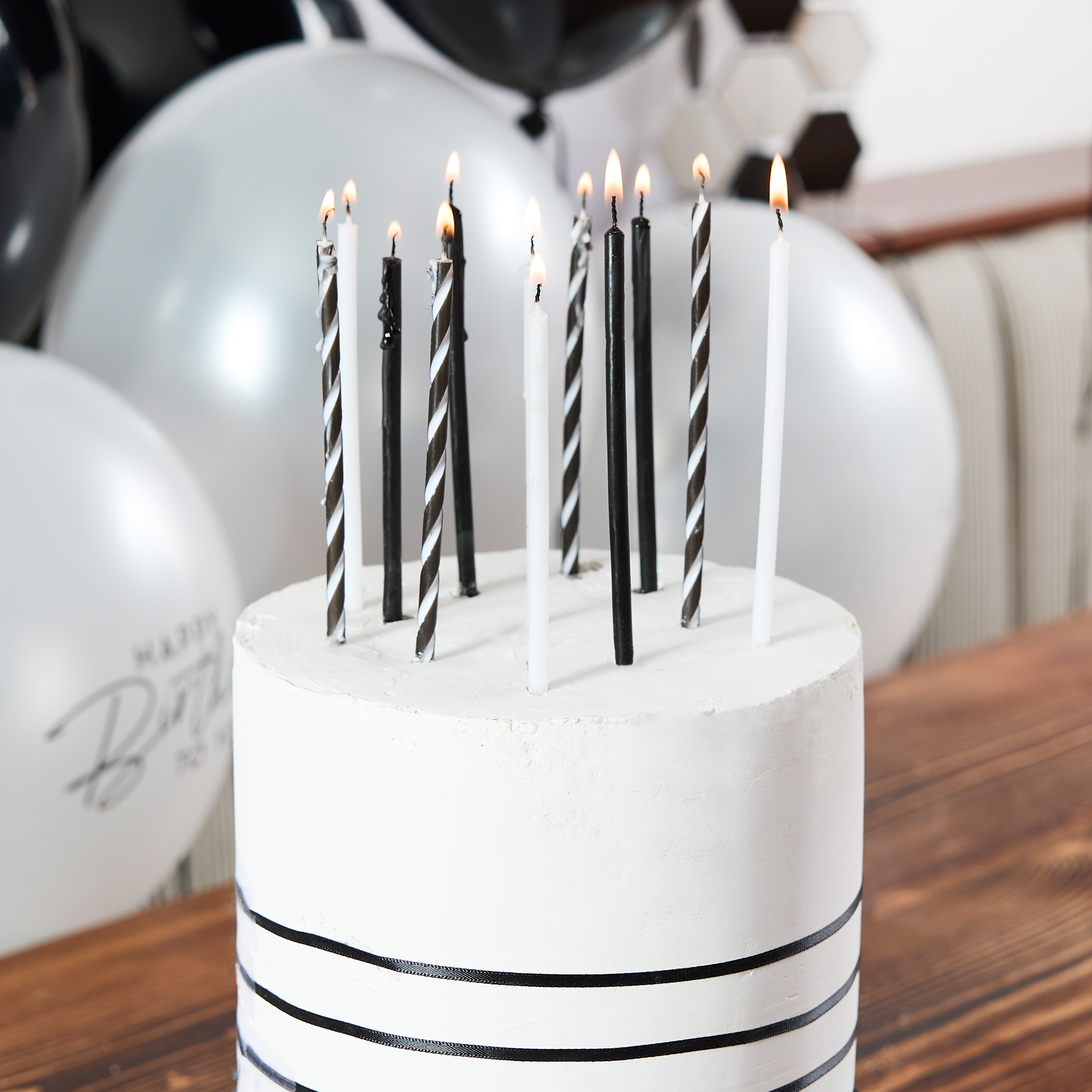 Monochrome Tall Skinny Candles - Pack of 12