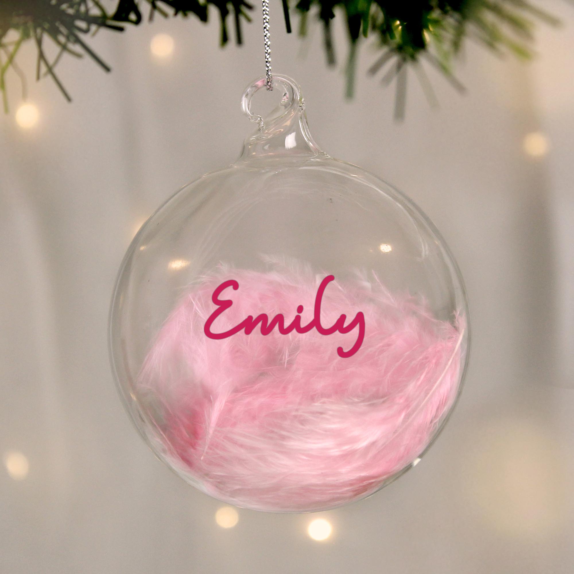 Personalised Pink Feather Bauble