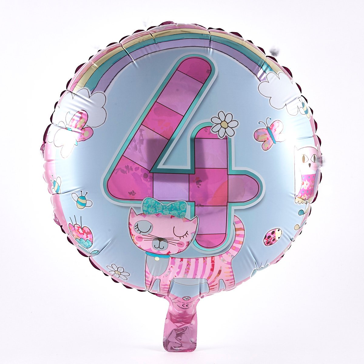 4th Birthday Cat & Owl Foil Helium Balloon