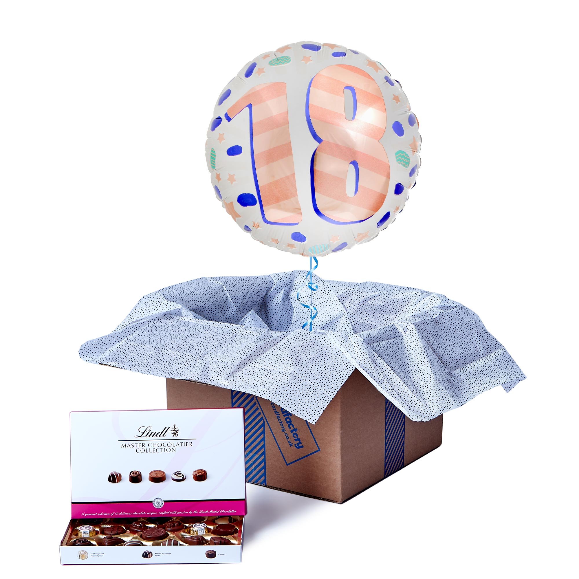 Spots & Stripes 18th Birthday Balloon & Lindt Chocolates - FREE GIFT CARD!