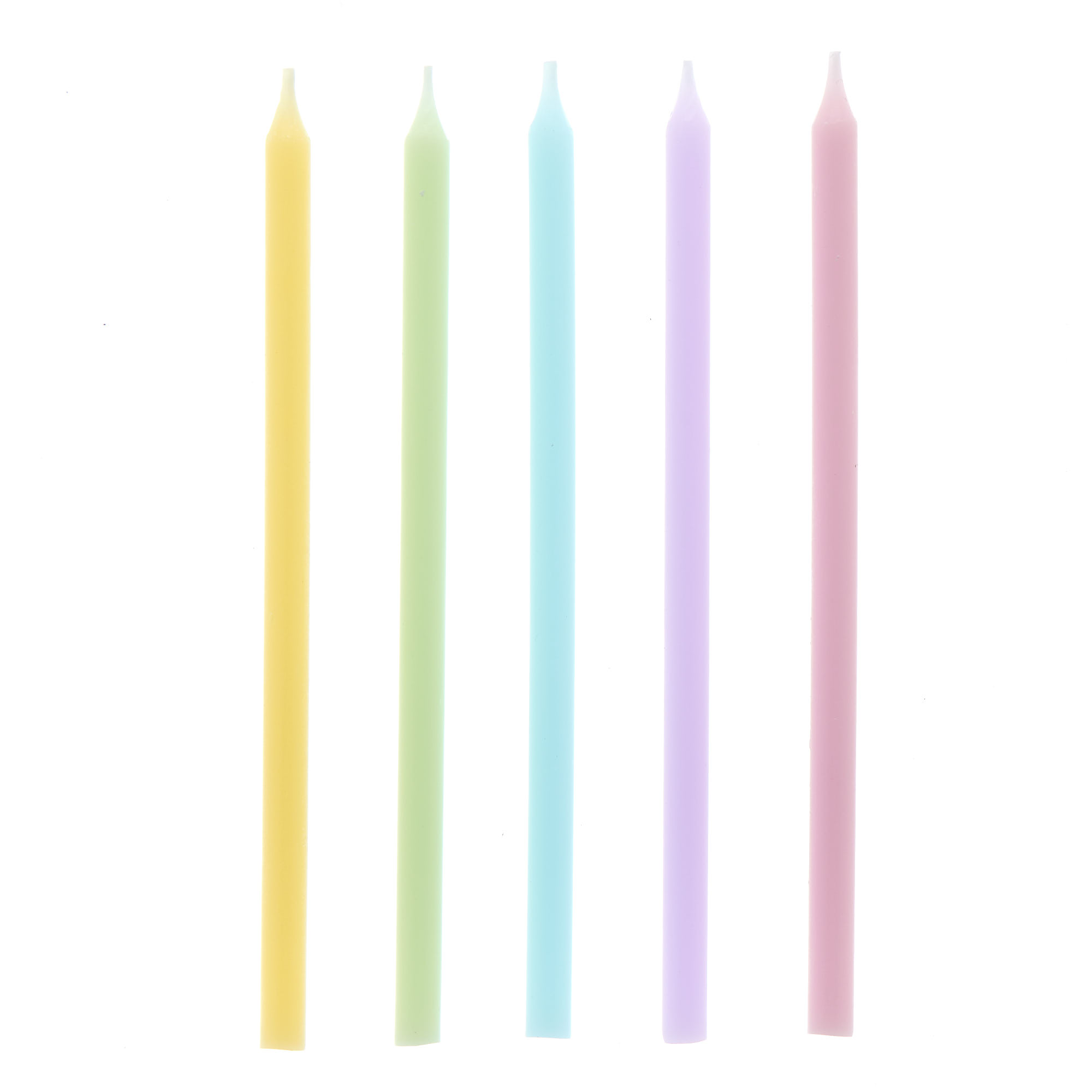 Tall Pastel Cake Candles & Holders - Pack of 10
