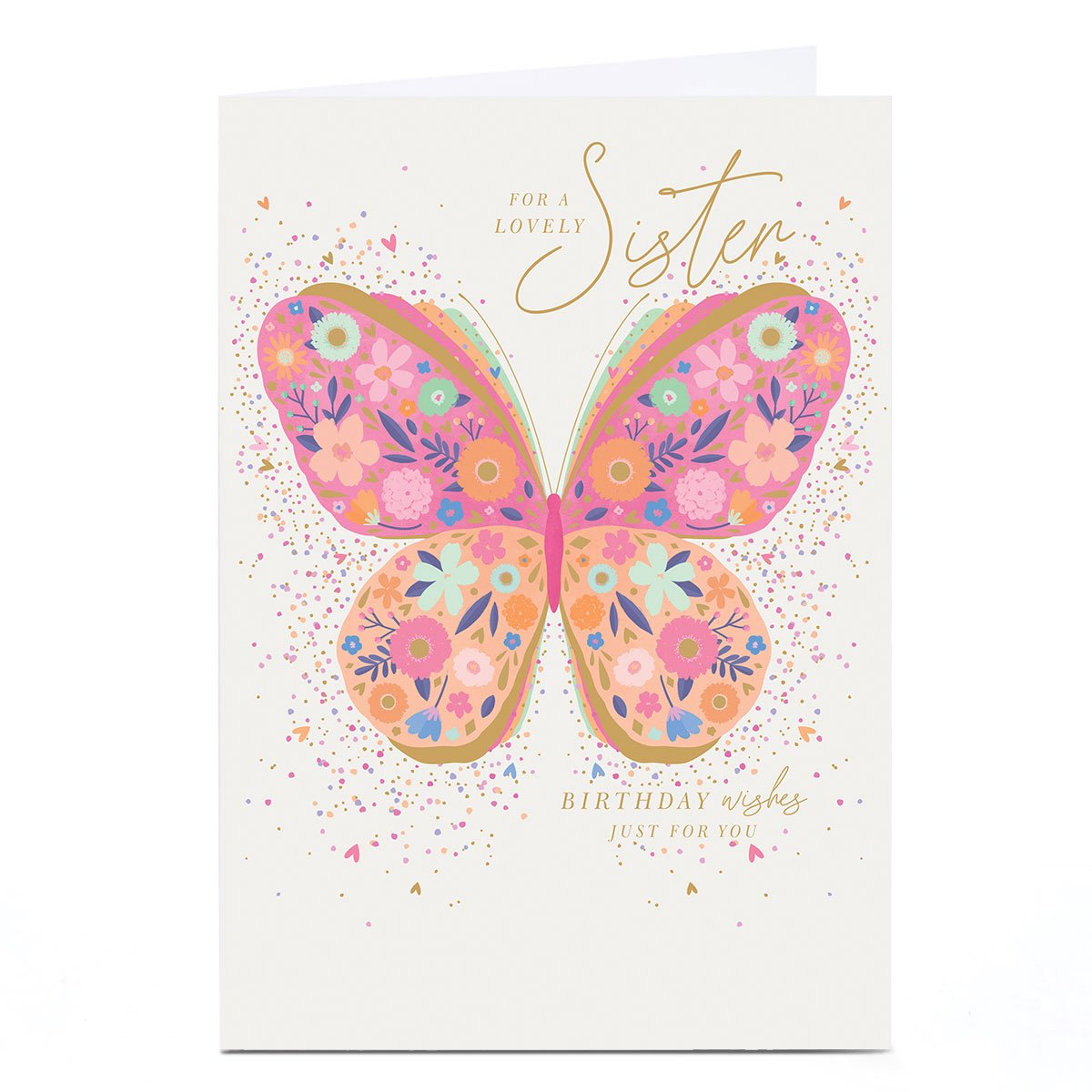 Personalised Birthday Card - Pink Floral Butterfly, Sister