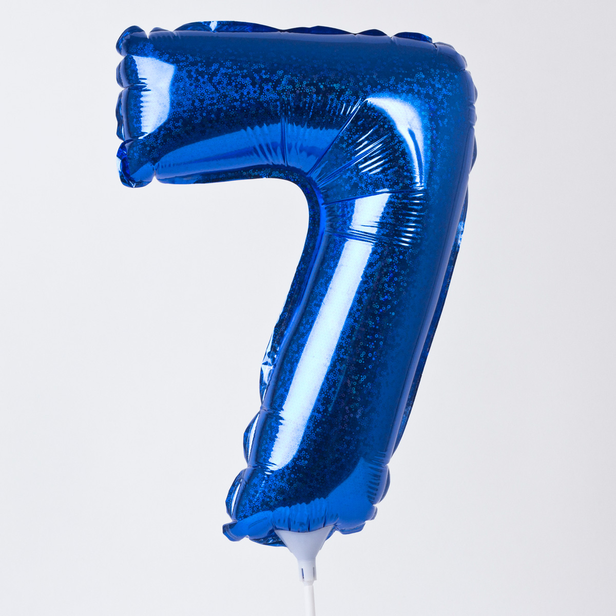 Holographic Blue Number 7 Balloon On A Stick