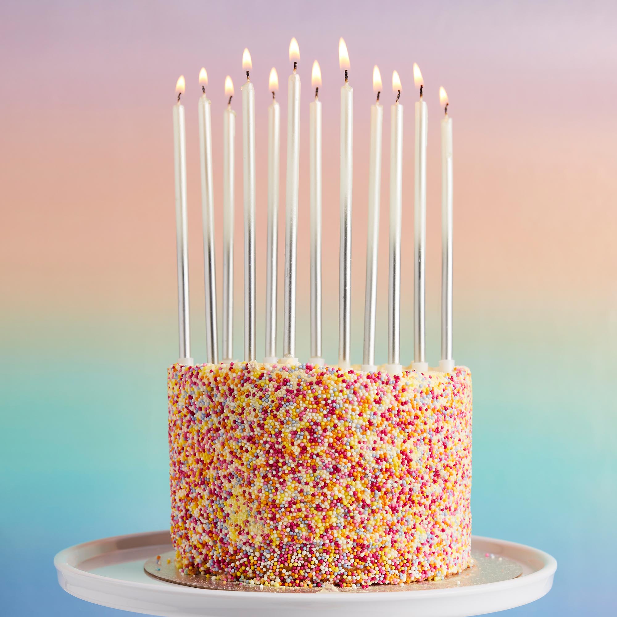 Silver Tall Ombre Skinny Cake Candles - Pack of 12