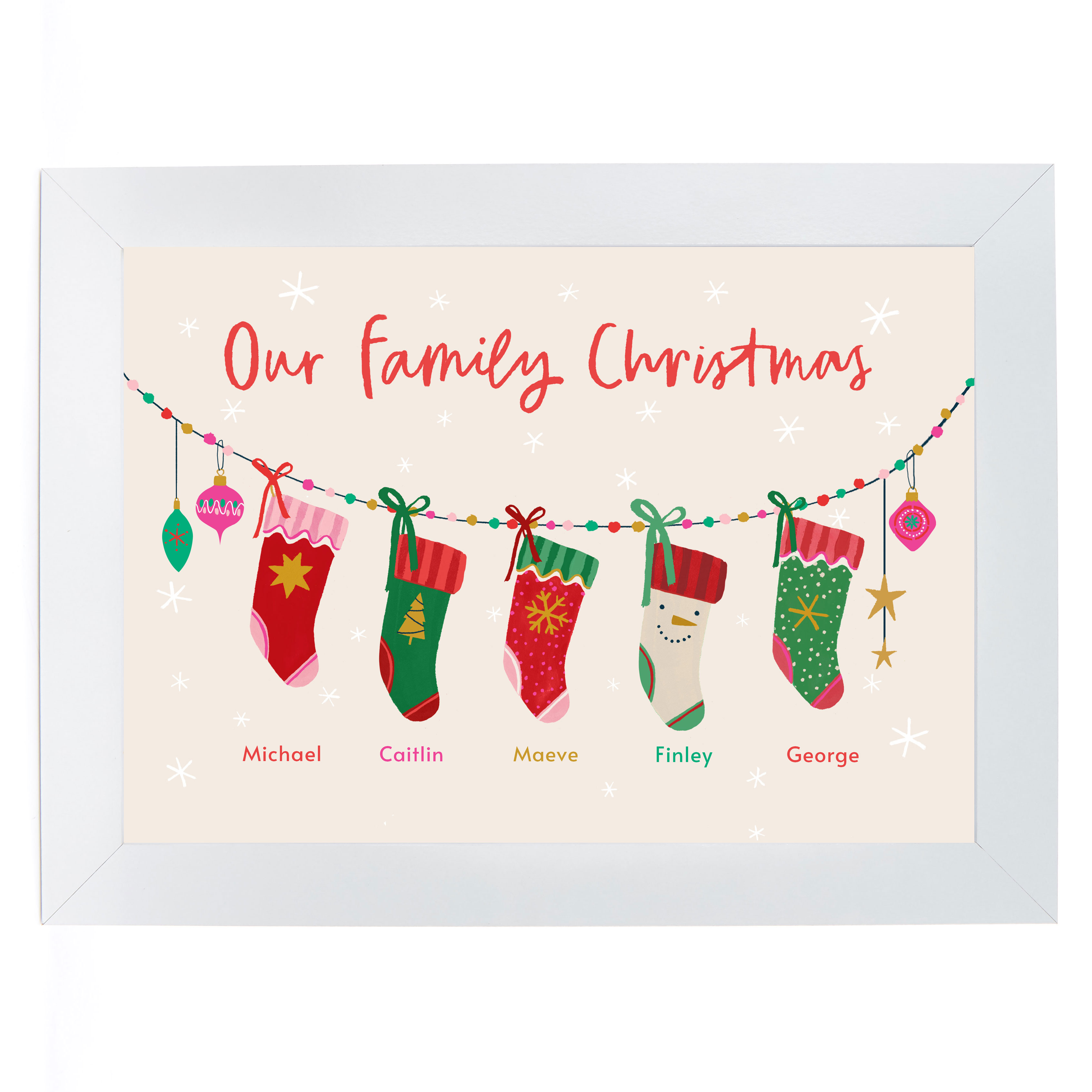 Personalised Family of 5 Christmas Print - 5 Stockings