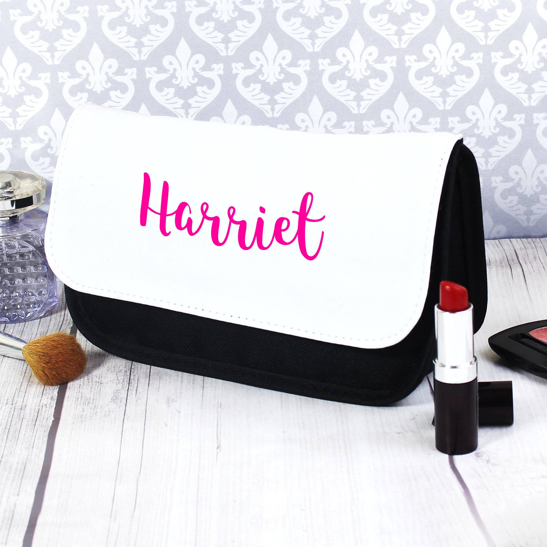 Personalised Black & White Make-Up Bag