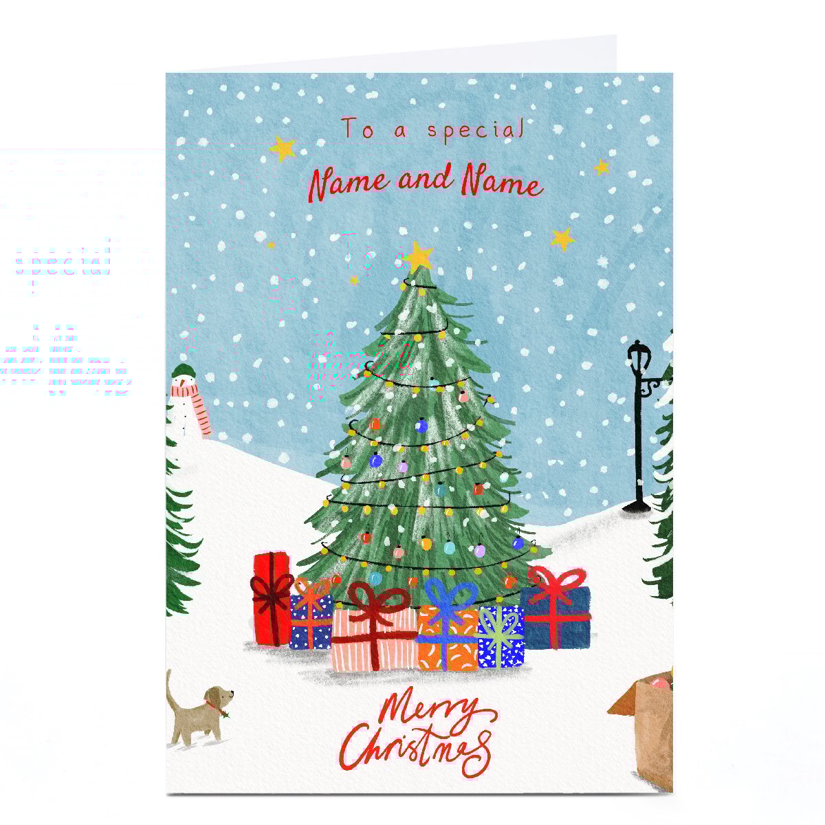 Personalised Christmas Card - Snowy Christmas Tree, Any Names