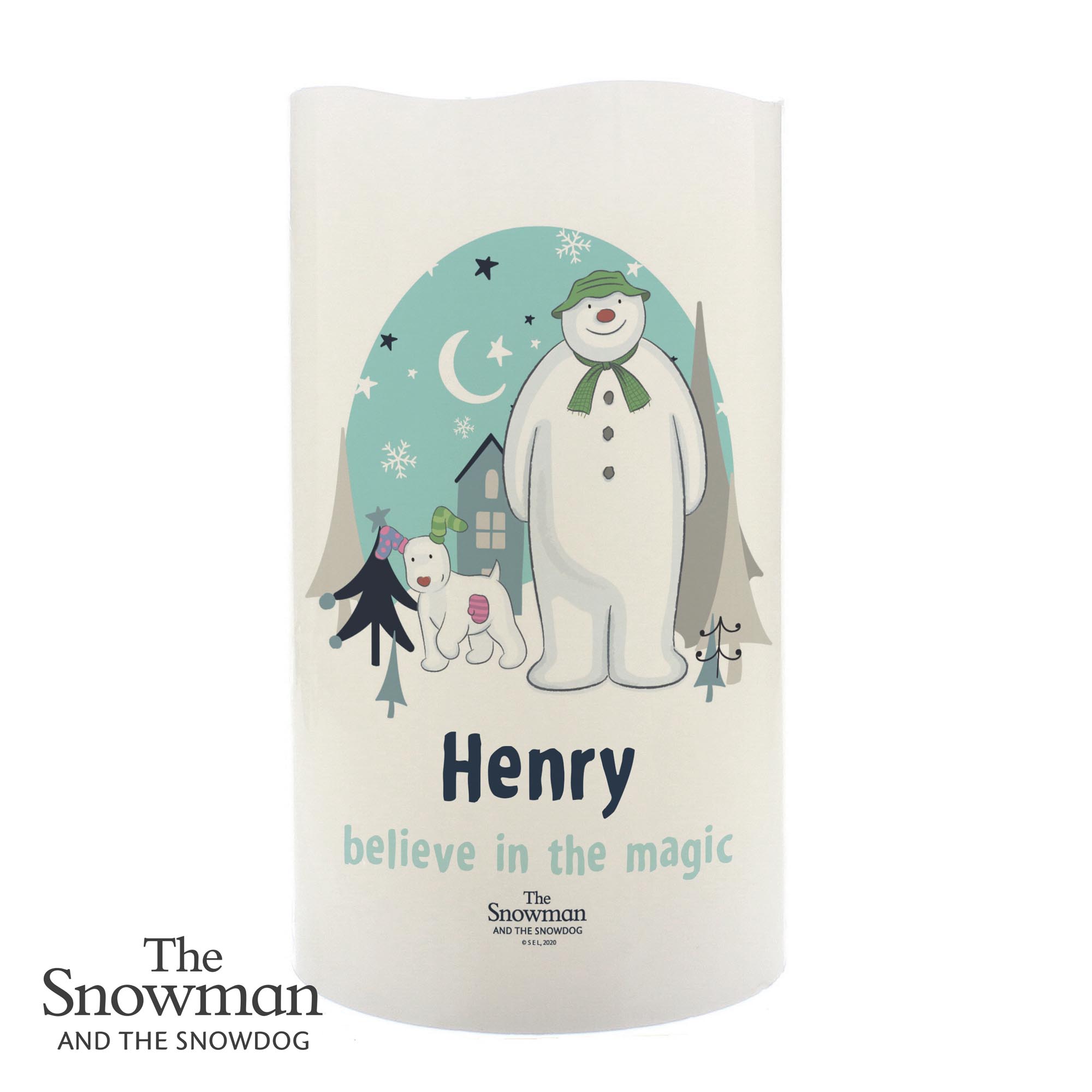 Personalised The Snowman & the Snowdog LED Candle