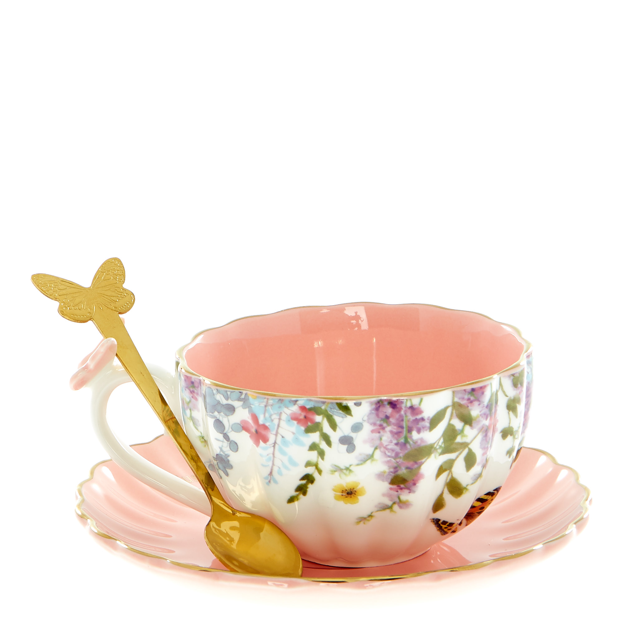 Lovely Floral Teacup, Saucer & Spoon Set
