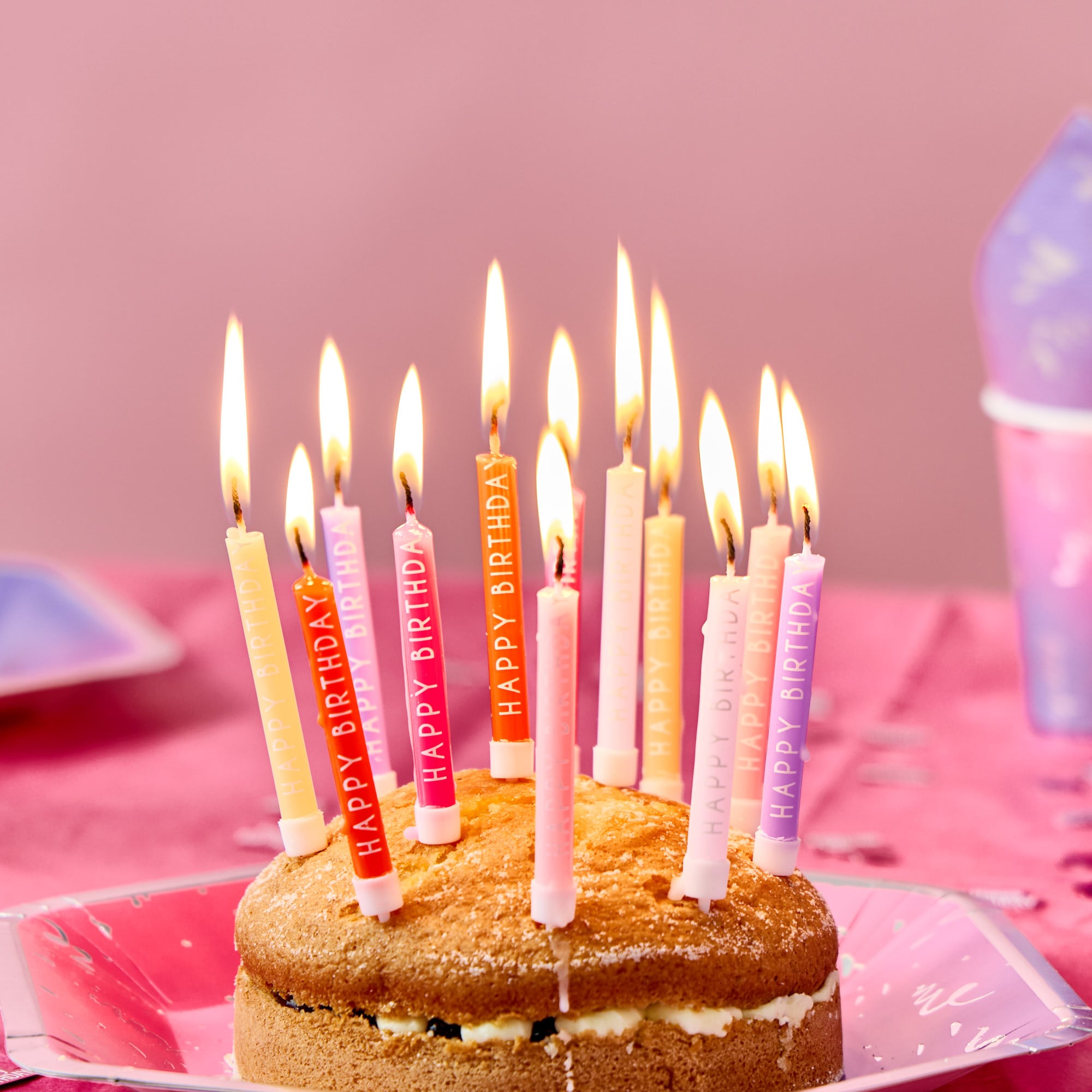 Pink Happy Birthday Cake Candles - Pack of 12