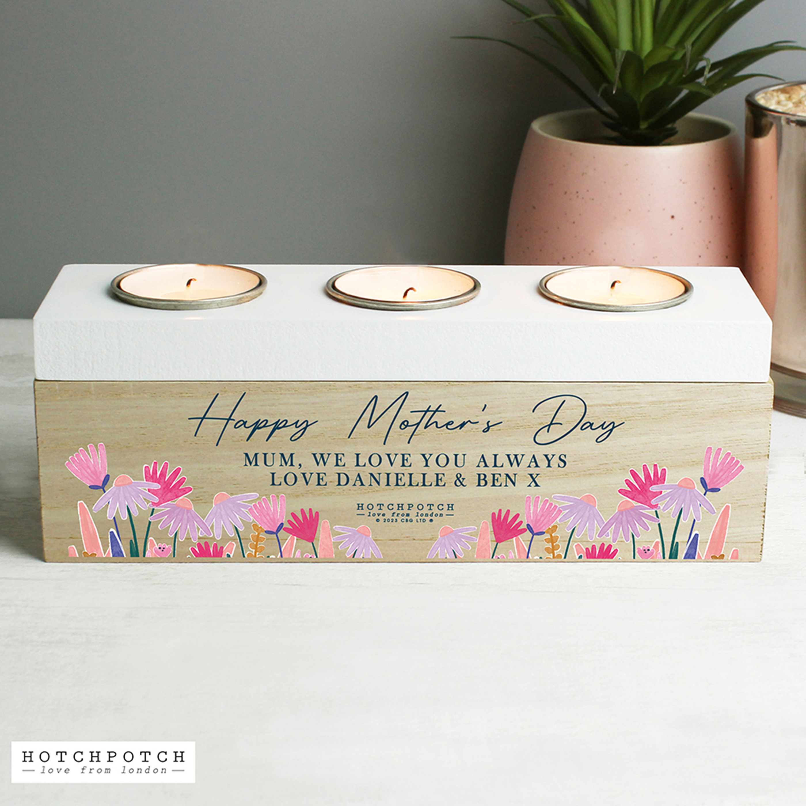 Personalised Wild Flower Triple Tealight Holder & Storage Box