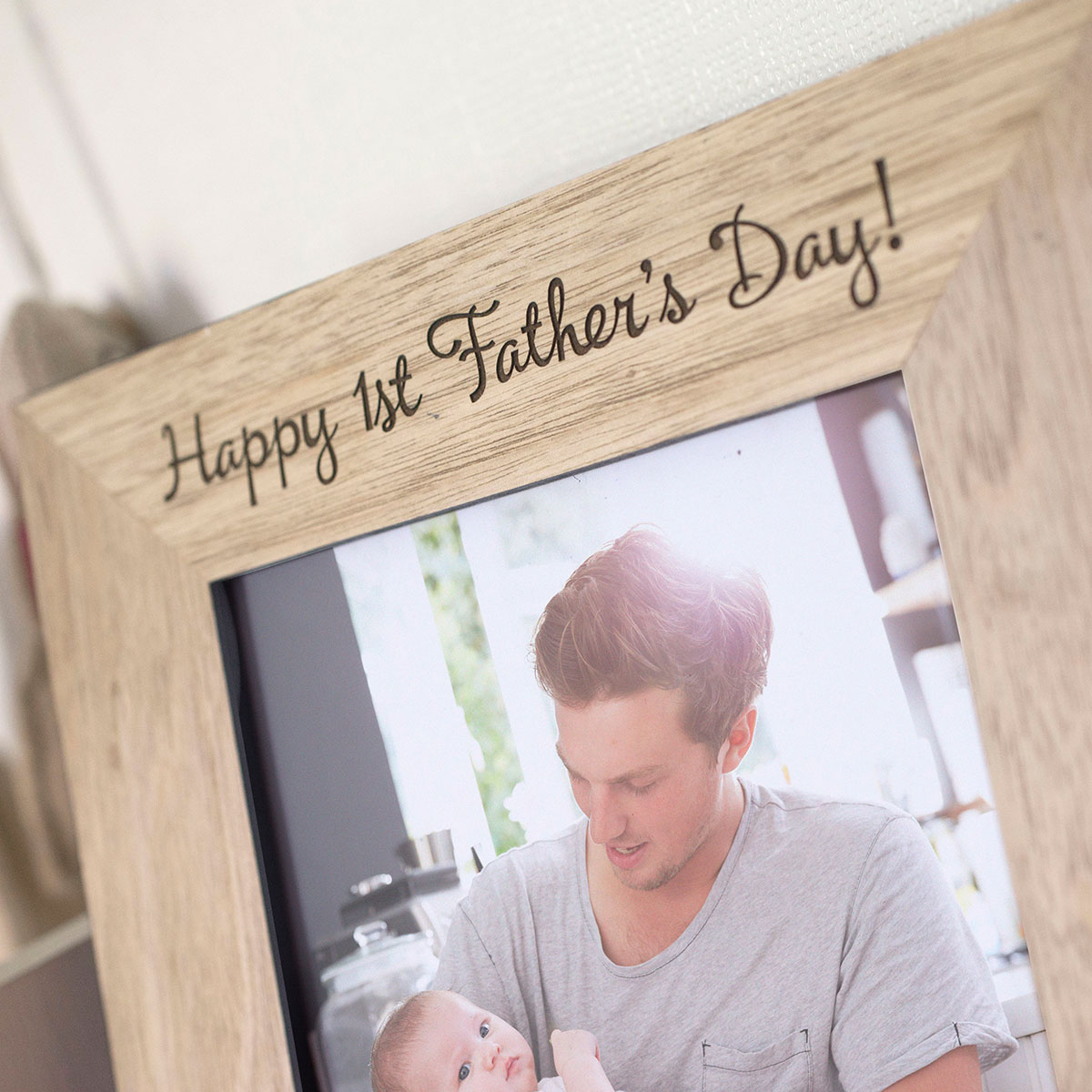 Personalised Engraved Wooden Photo Frame - 1st Father's Day