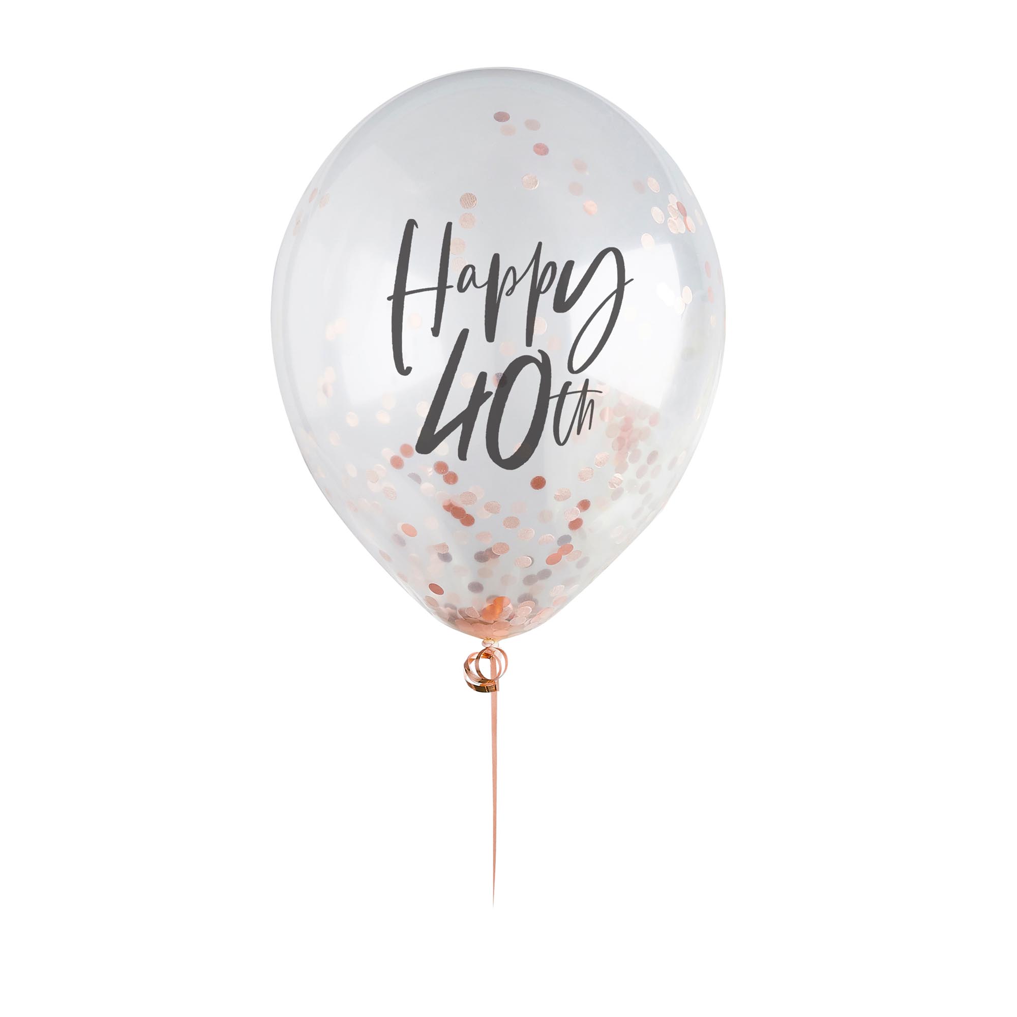Rose Gold Metallic Happy Birthday Confetti Latex Balloons - Pack of 5 (Any Milestone)