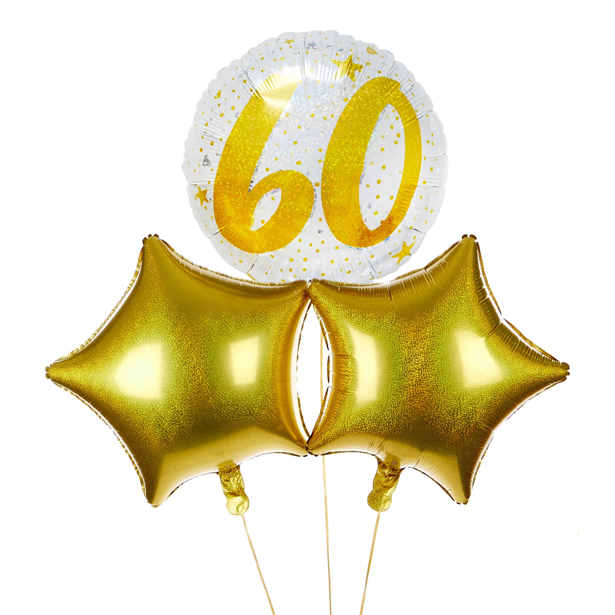 Gold & Silver 60th Birthday Balloon Bouquet - DELIVERED INFLATED!