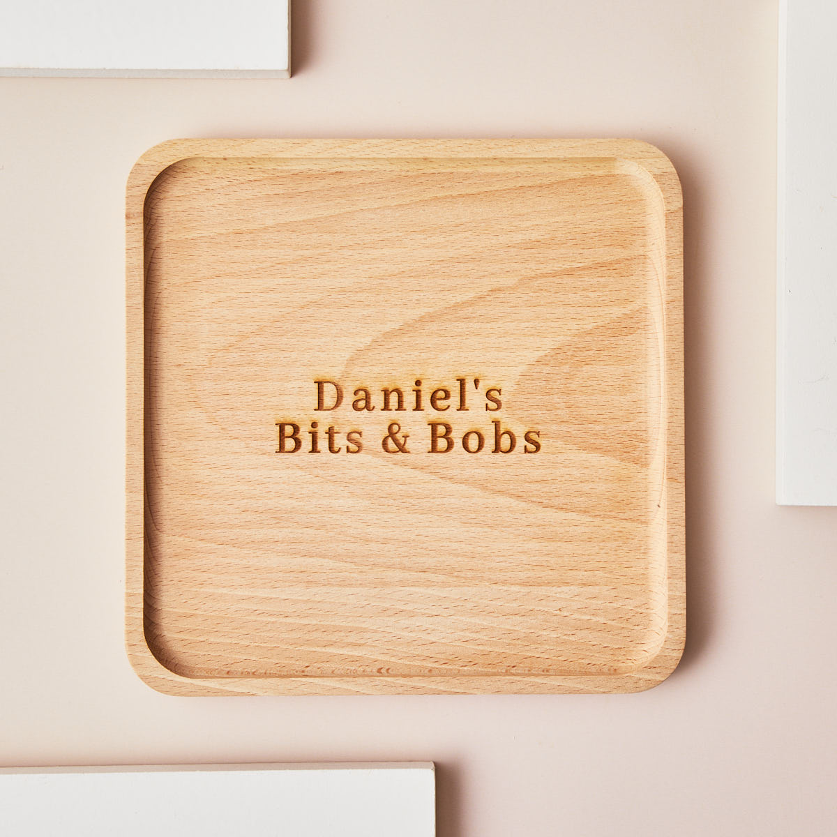 Personalised Wooden Engraved Shallow Square Tray - Name and Message