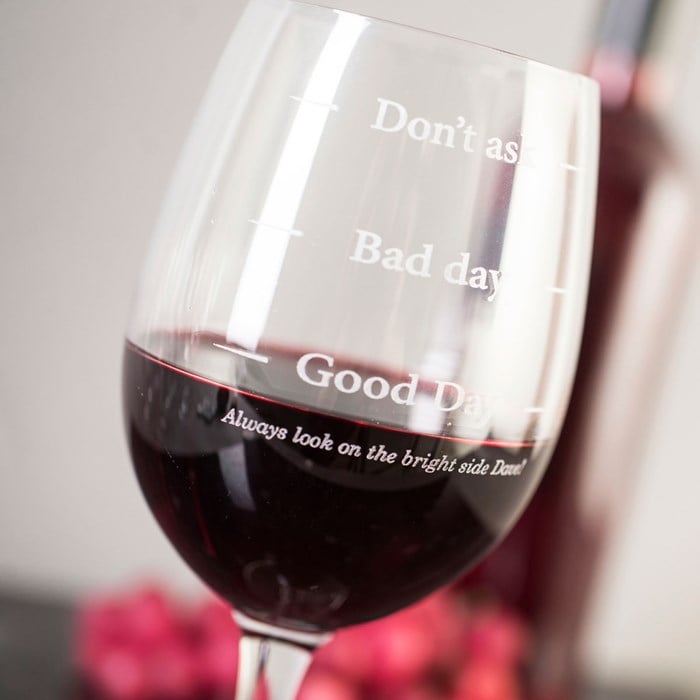 Personalised Good Day, Bad Day, Don't Ask Wine Glass