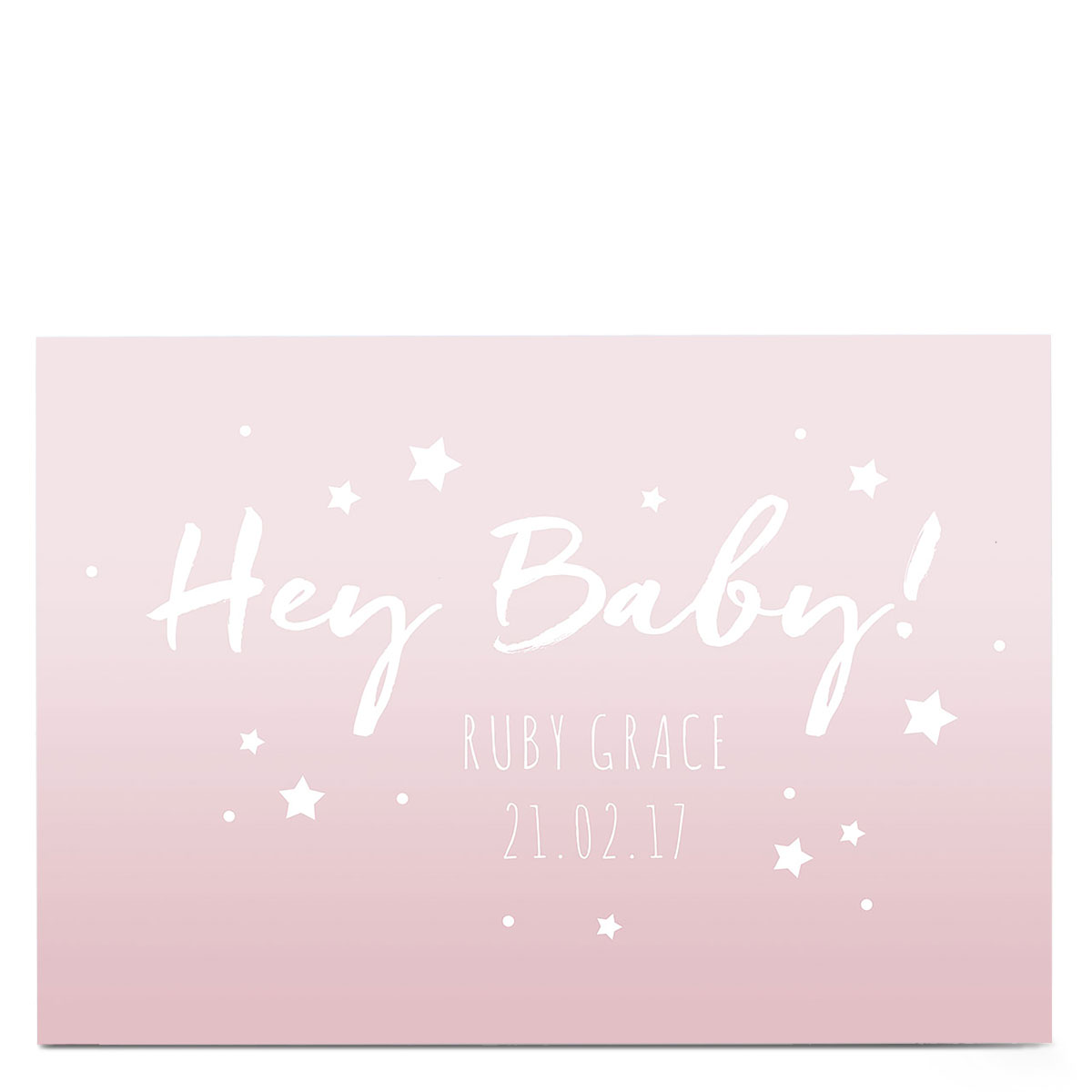 Personalised New Baby Card - Hey Baby! Pink