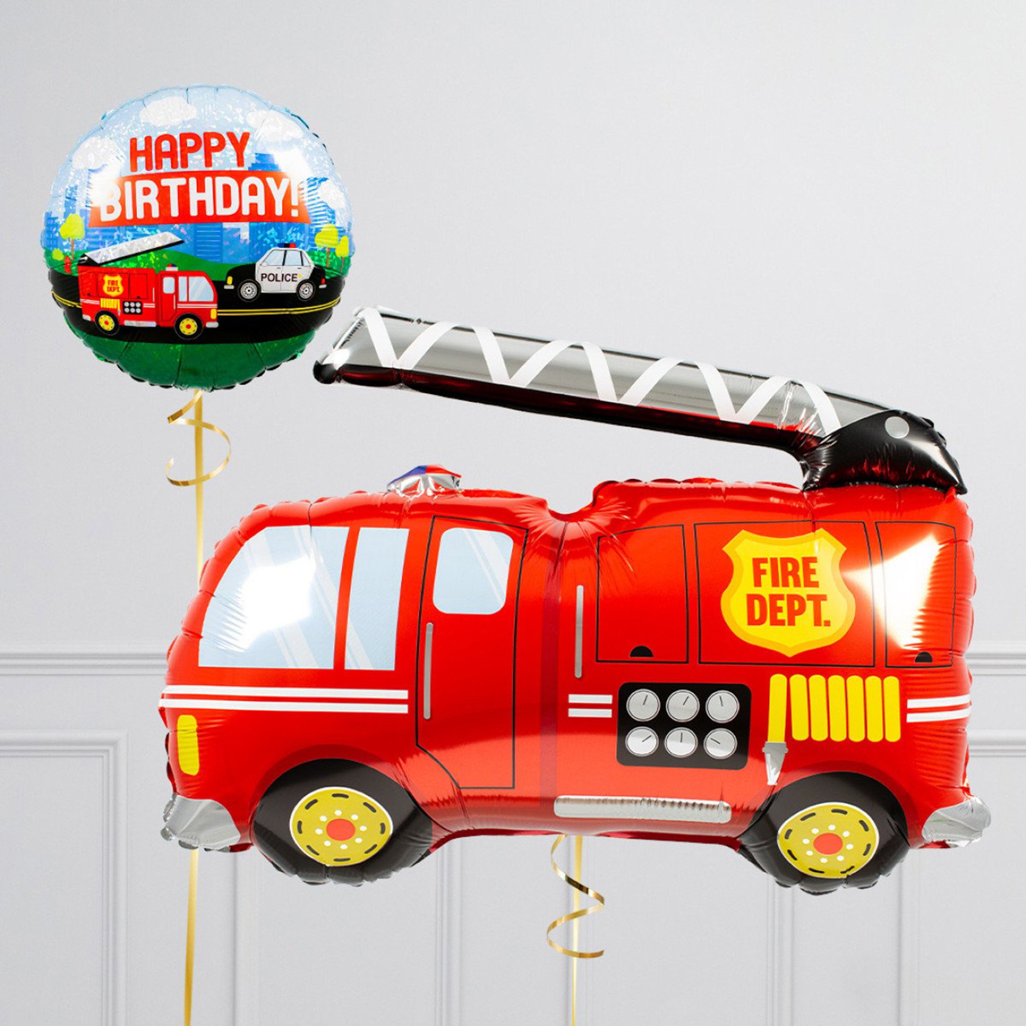 Fire Engine Birthday Supershape & Foil Balloon Package - Delivered Inflated!