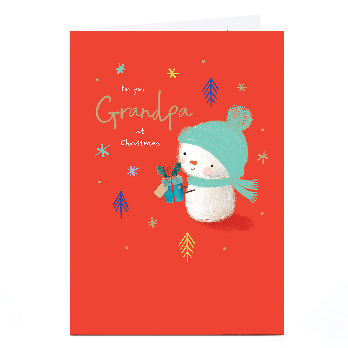 Christmas Card - Cute Snowman With Present, Grandpa