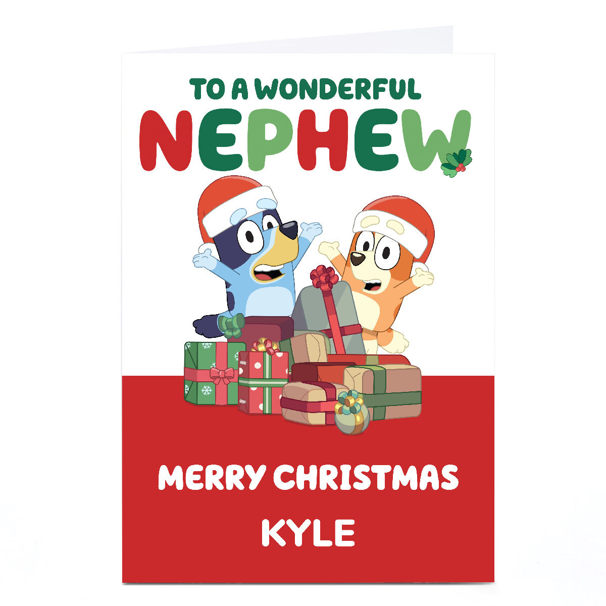 Personalised Bluey Christmas Card - Presents, Wonderful Nephew