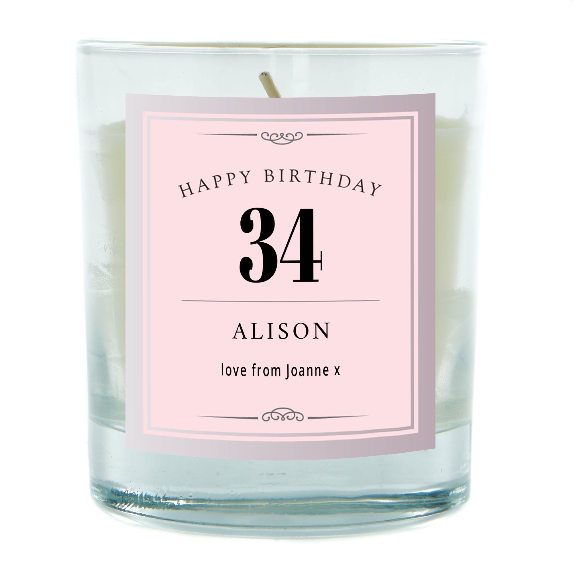 Personalised Pomegranate & Cashmere Scented Candle - Birthday Pink