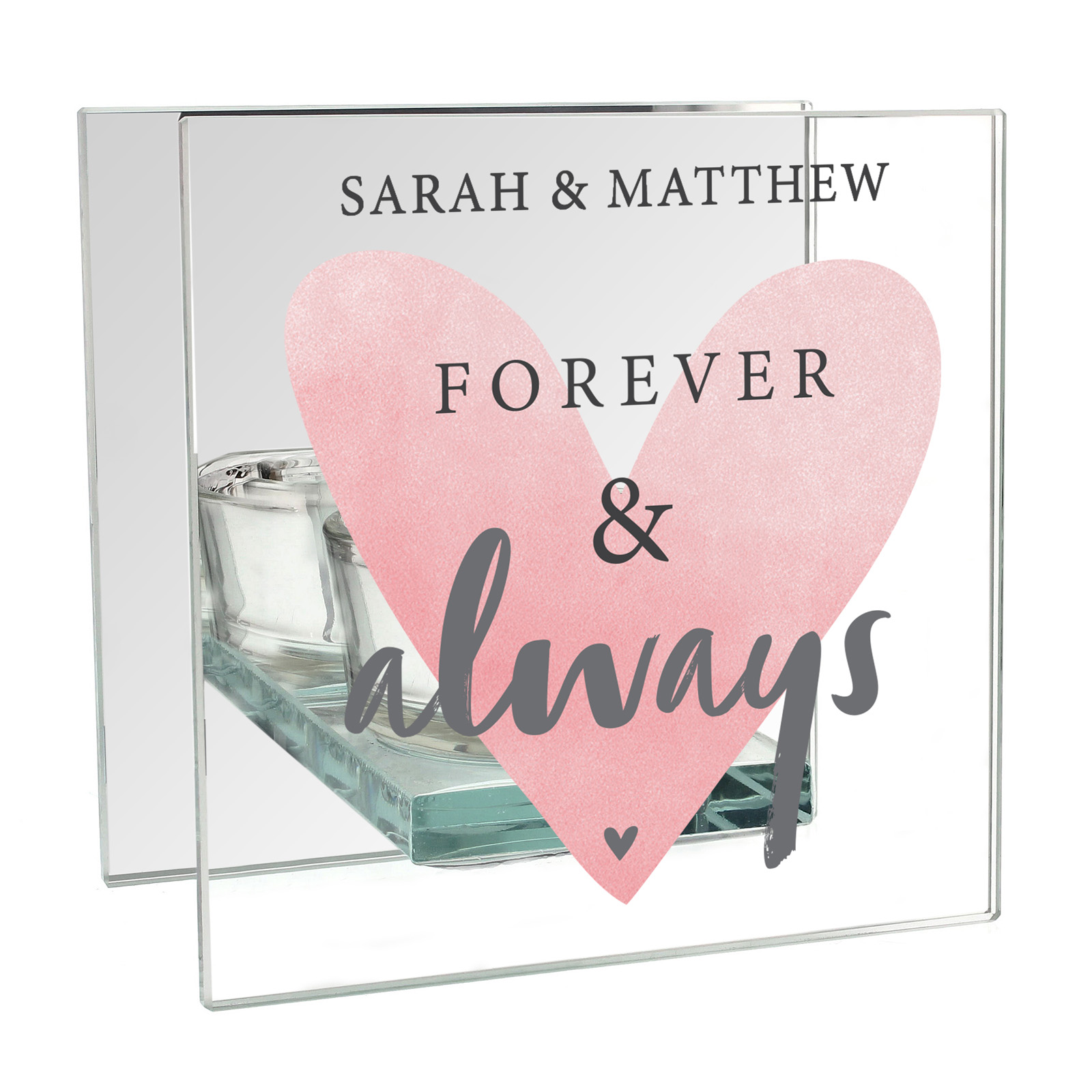 Personalised Glass Square Candle Holder - Forever & Always