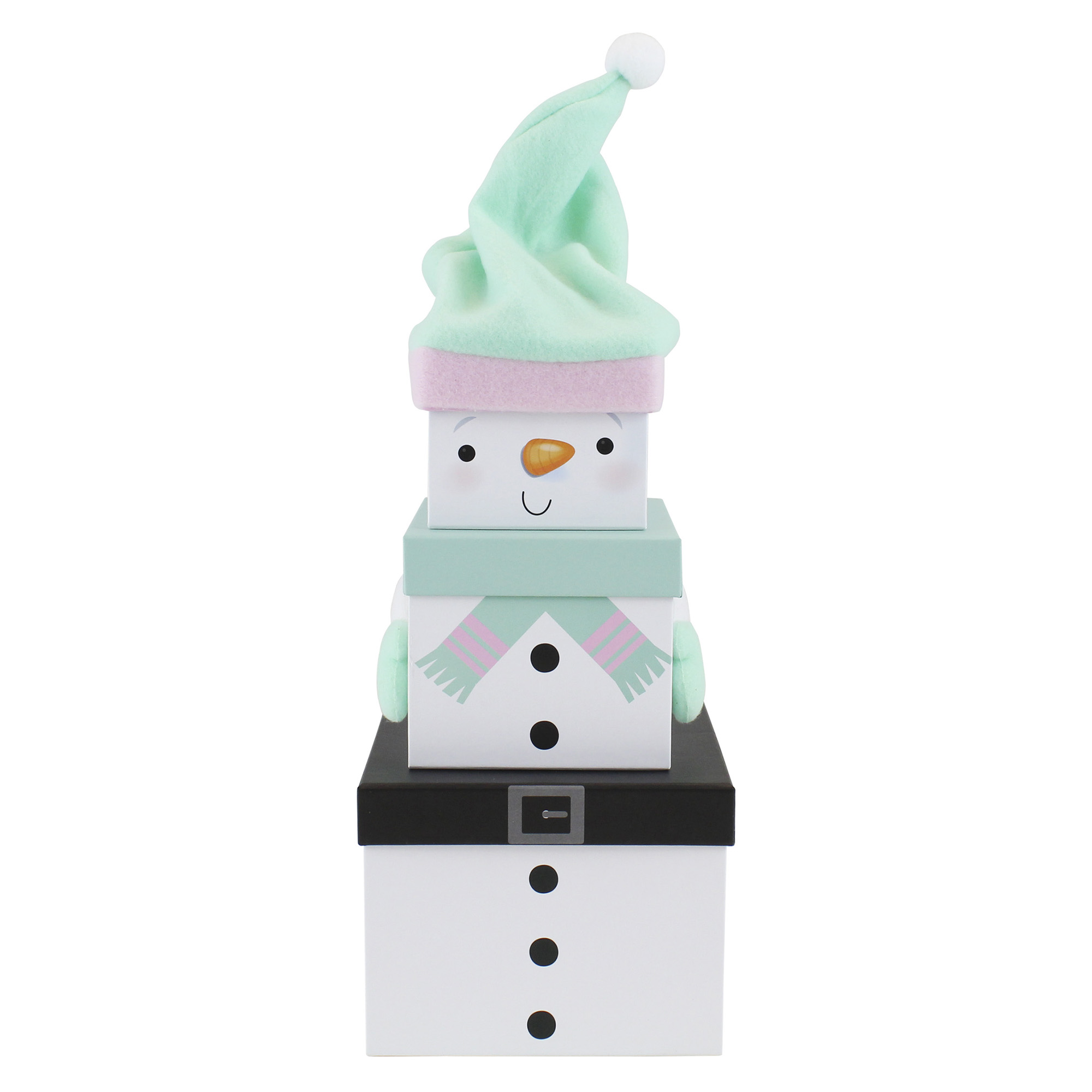 Plush Traditional Snowman Gift Boxes - Set Of 3