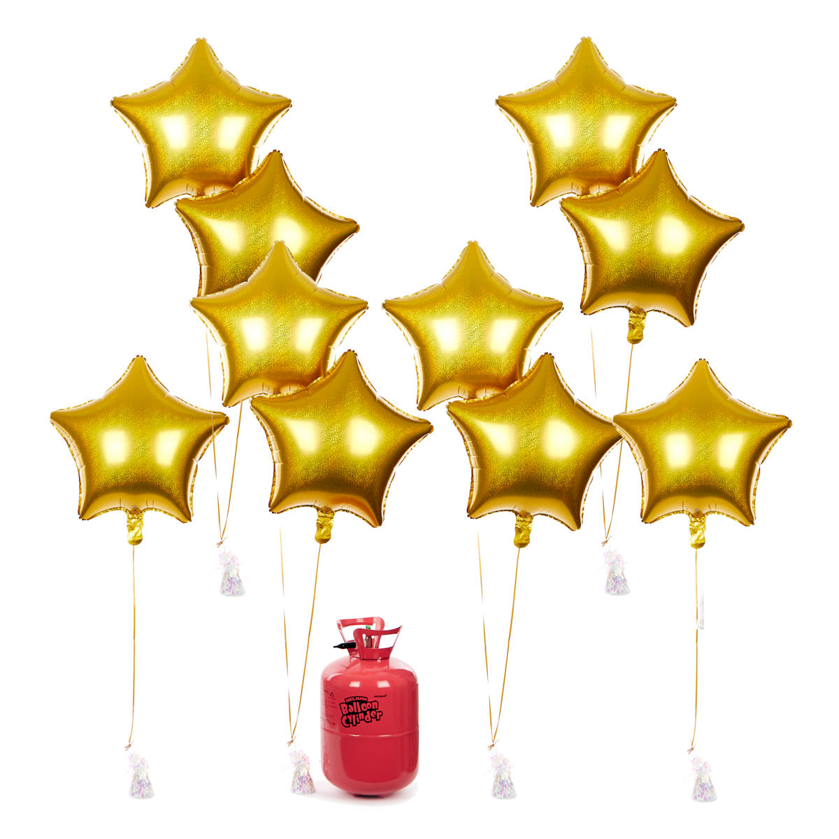 Party Balloon Bundle - 10 Gold Stars & Helium