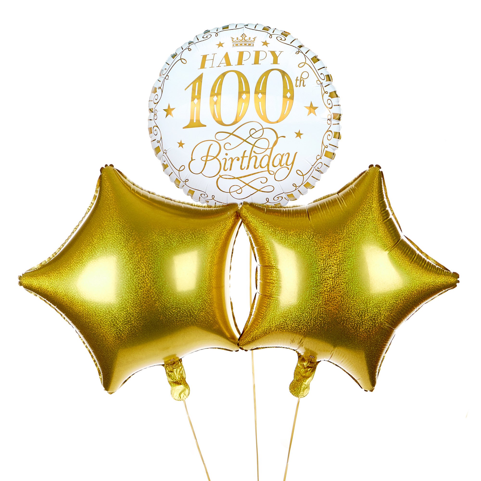 White & Gold 100th Birthday Balloon Bouquet - DELIVERED INFLATED!