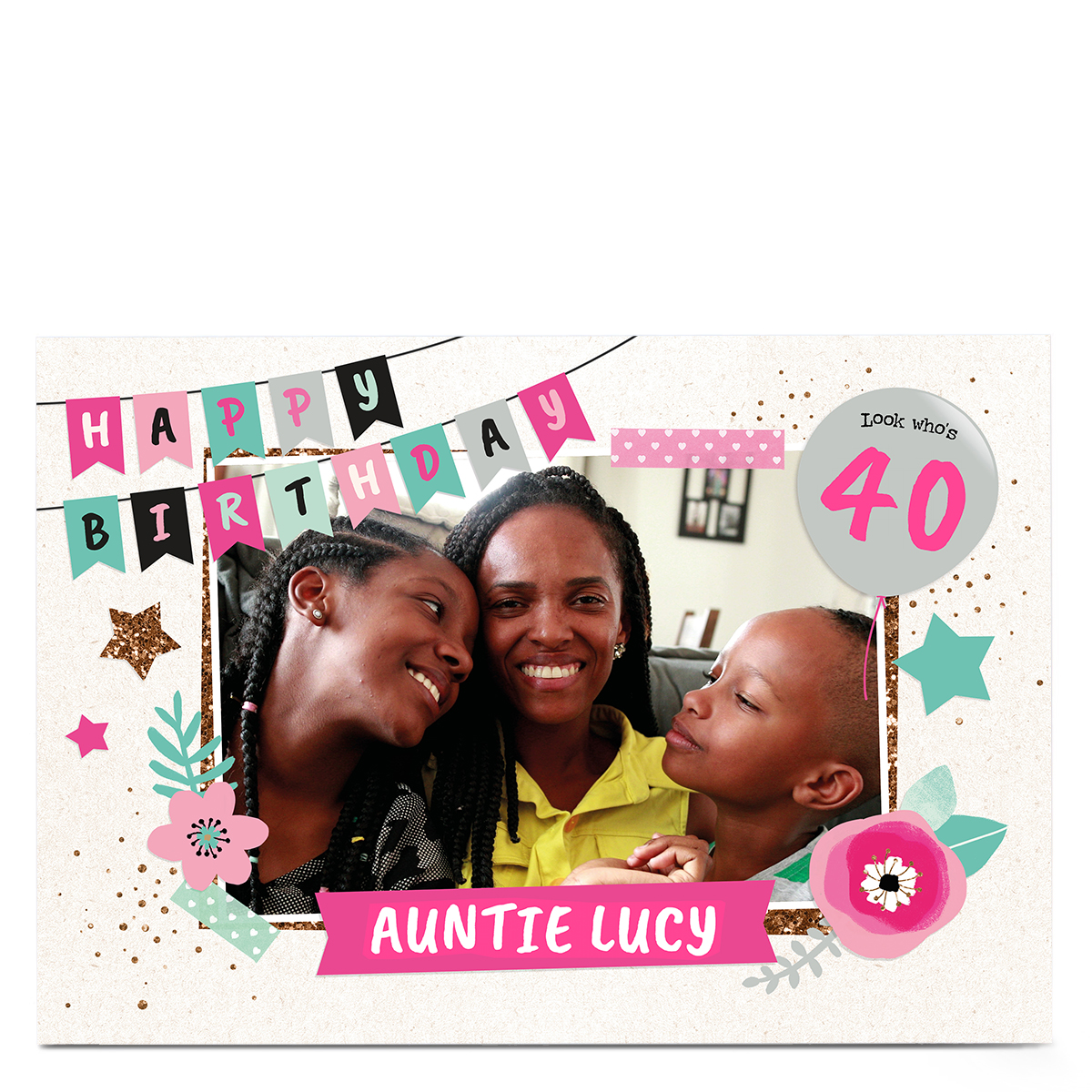 Photo Birthday Card - Happy Birthday Banner, Editable Age