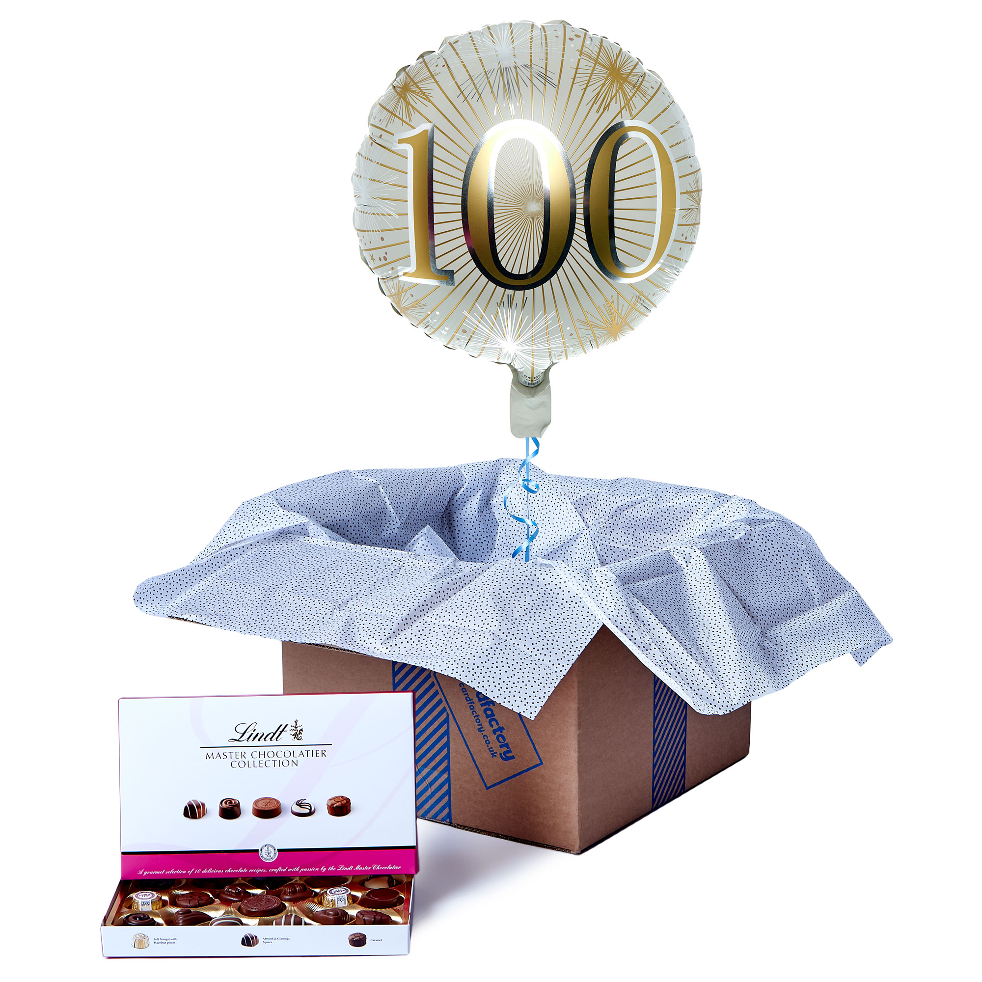 100th Birthday Balloon & Lindt Chocolate Box - FREE GIFT CARD!