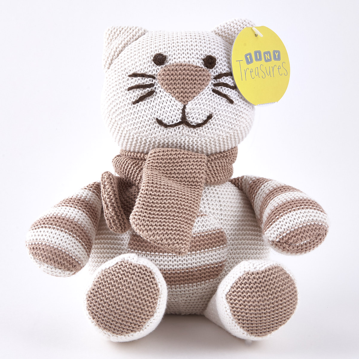 Tiny Treasures Striped Cream & Beige Cat with Scarf