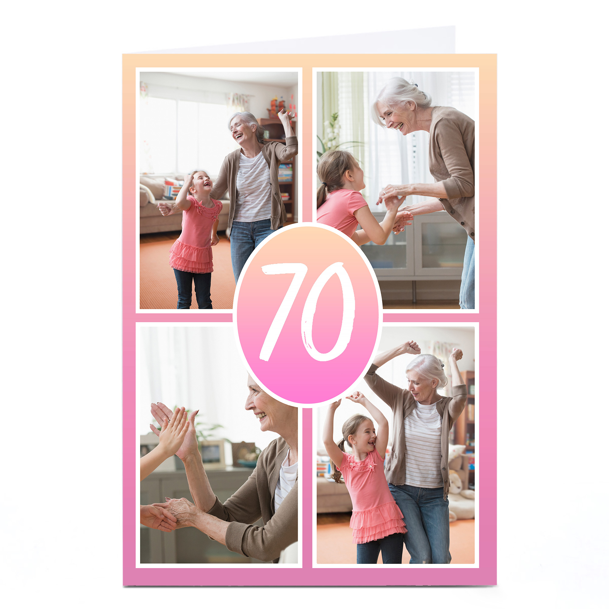 Personalised 70th Milestone Age Photo Card - Pink Gradient