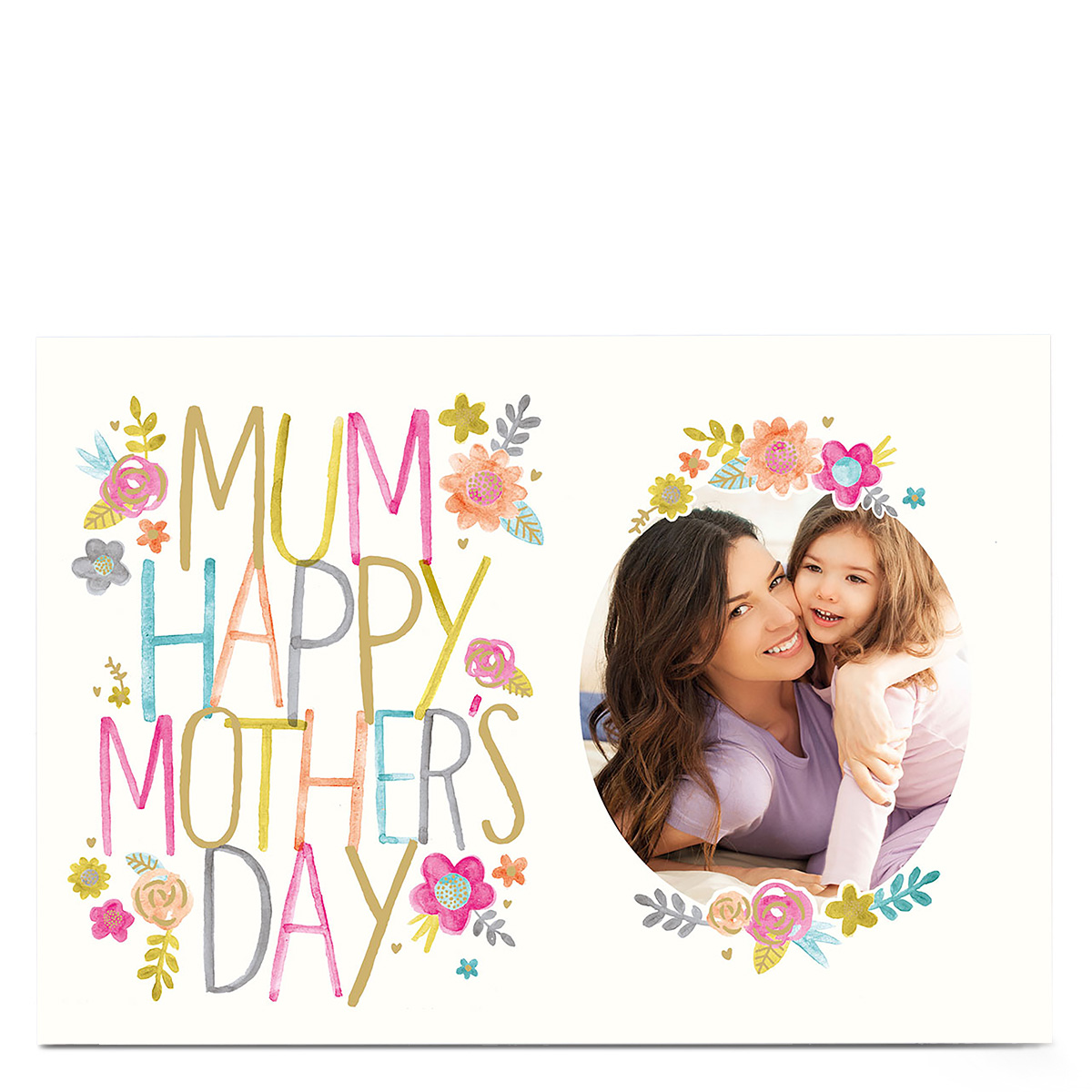 Photo Upload Mother's Day Card - Watercolour Flowers