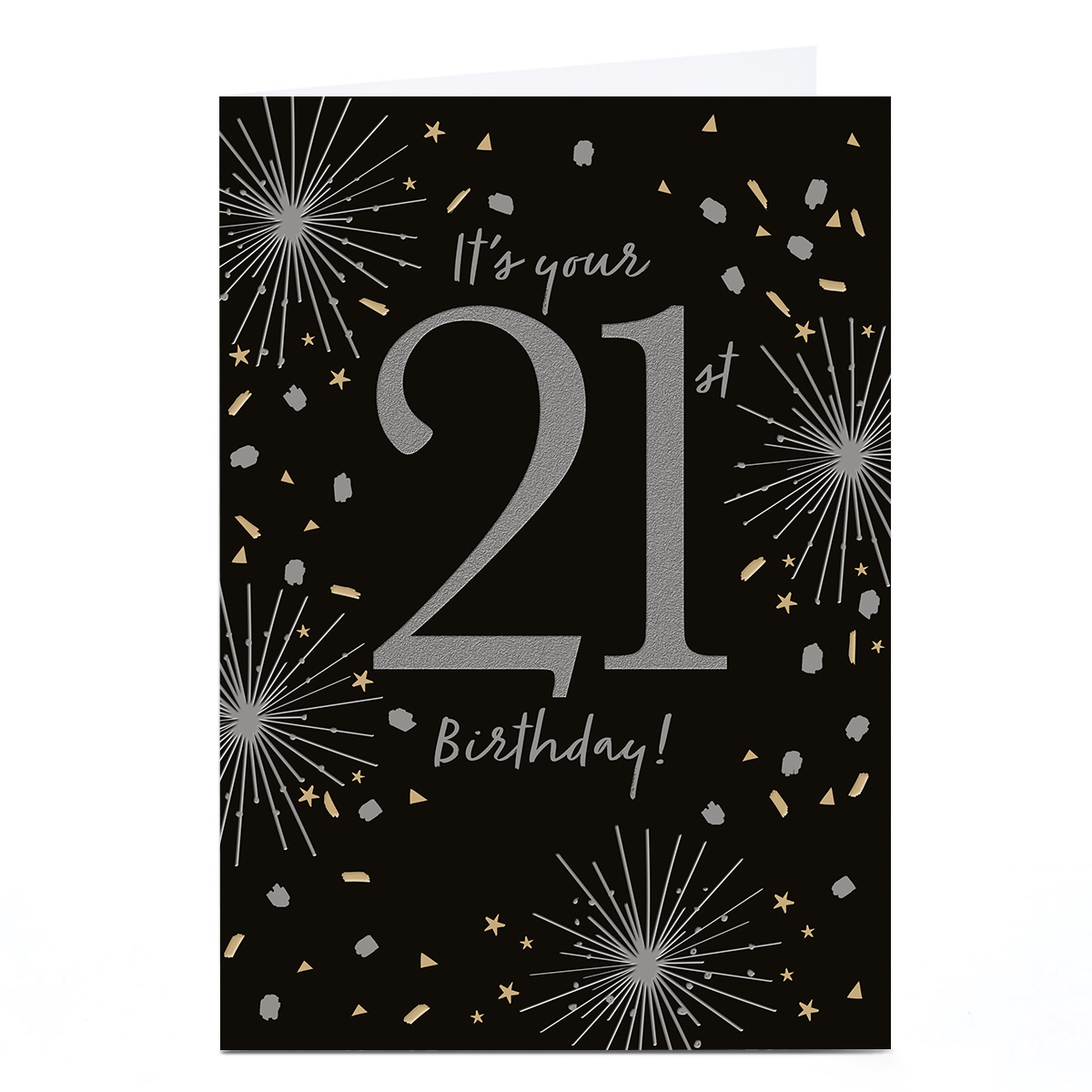21st Birthday Card - Black and Silver Fireworks