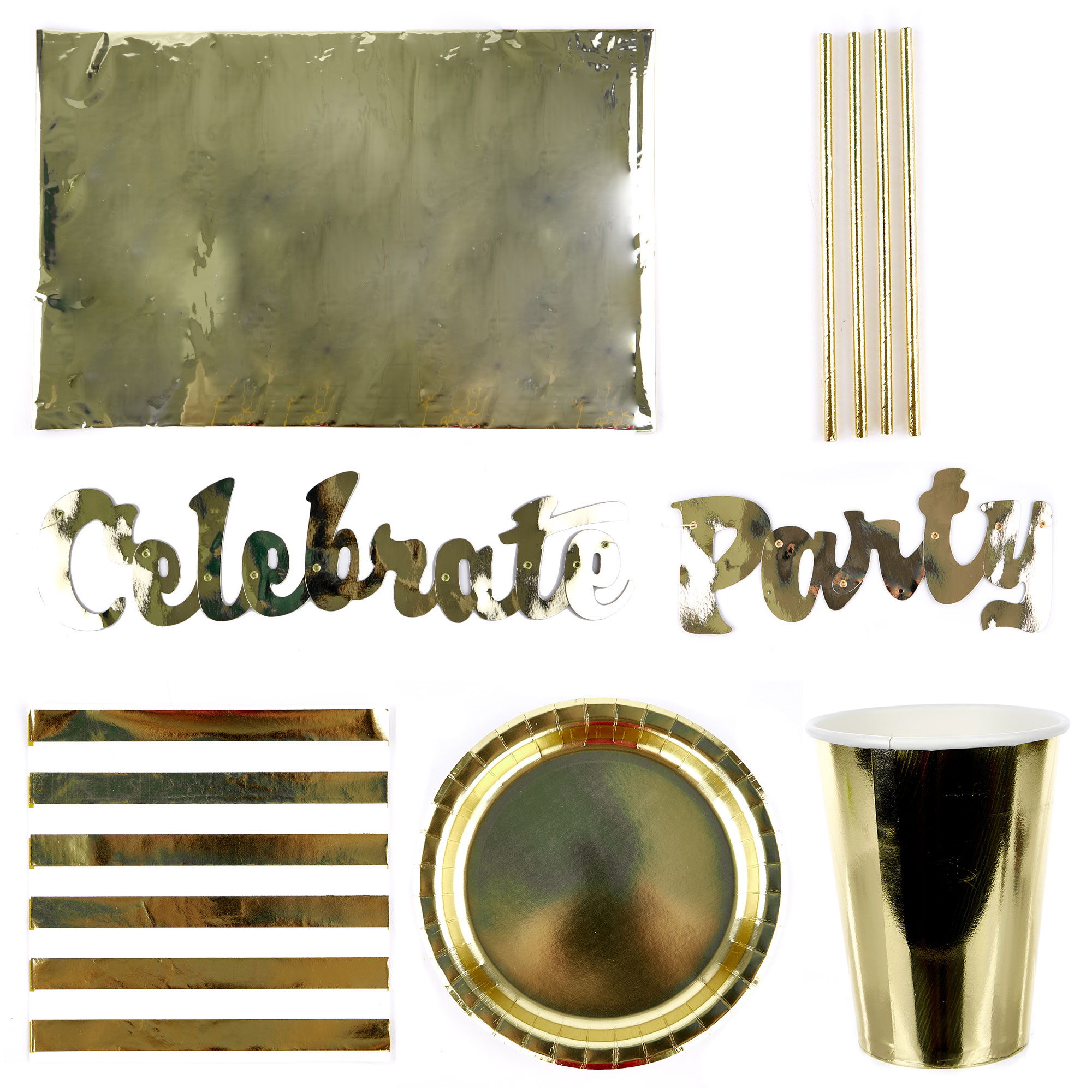 Gold Foil Party Tableware Bundle - 16 Guests