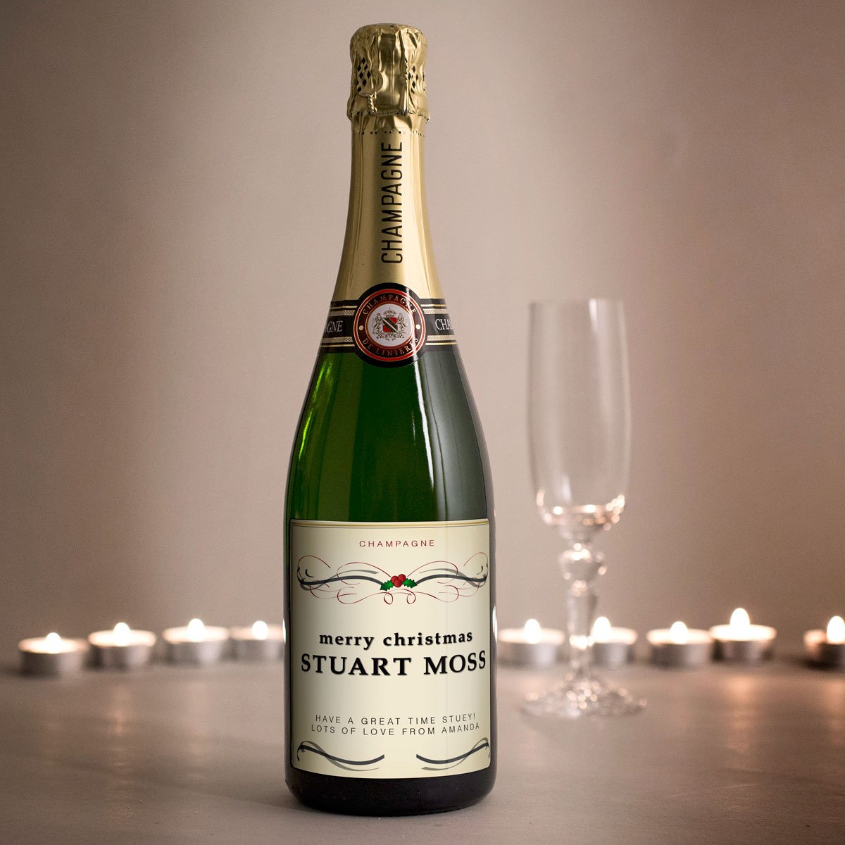 Luxury Personalised Champagne - Christmas Holly