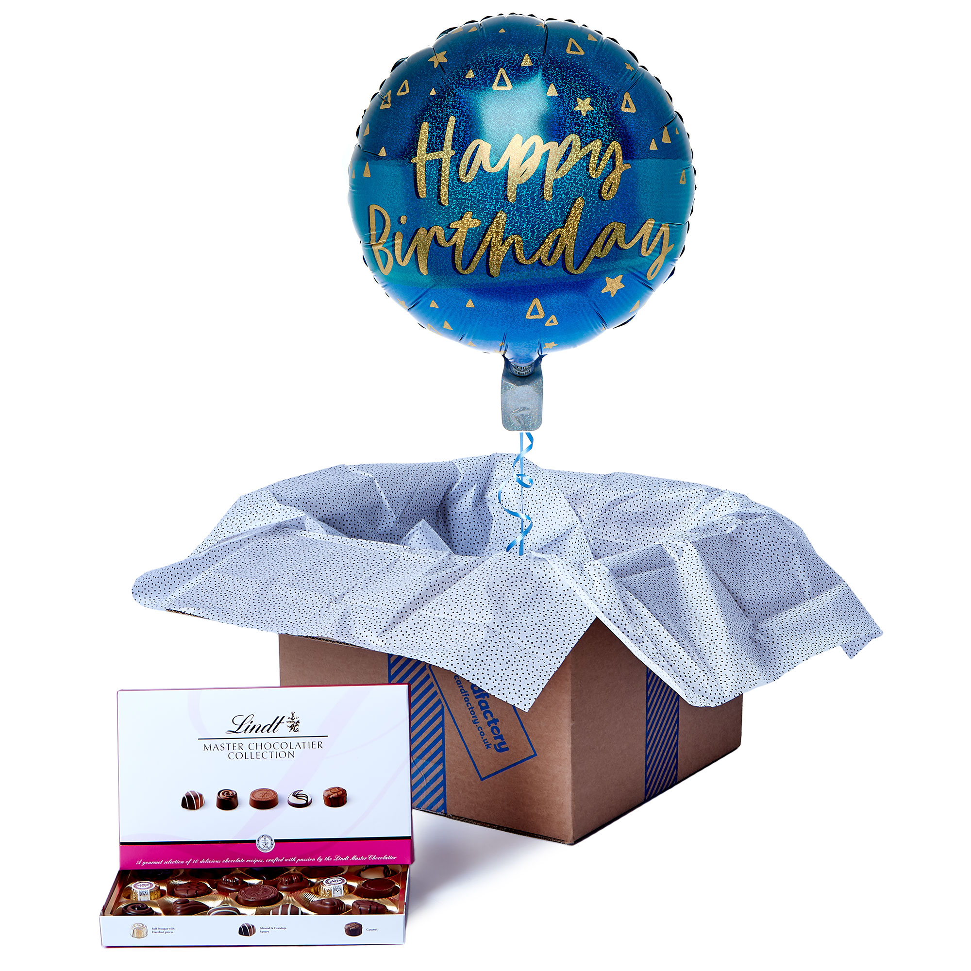 Blue & Gold Happy Birthday Balloon & Lindt Chocolate Box