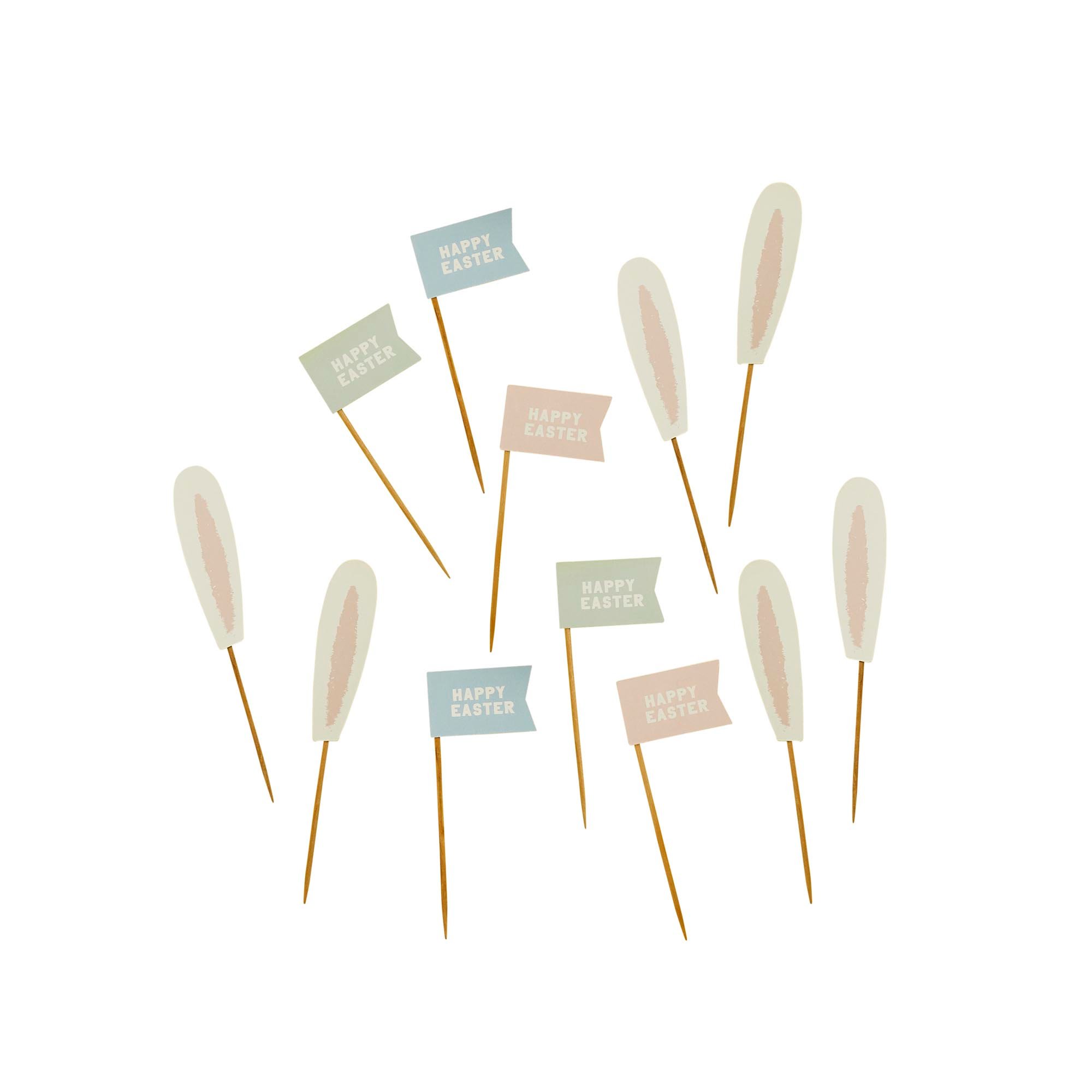 Bunny Ears & Happy Easter Flag Food Picks - Pack of 12