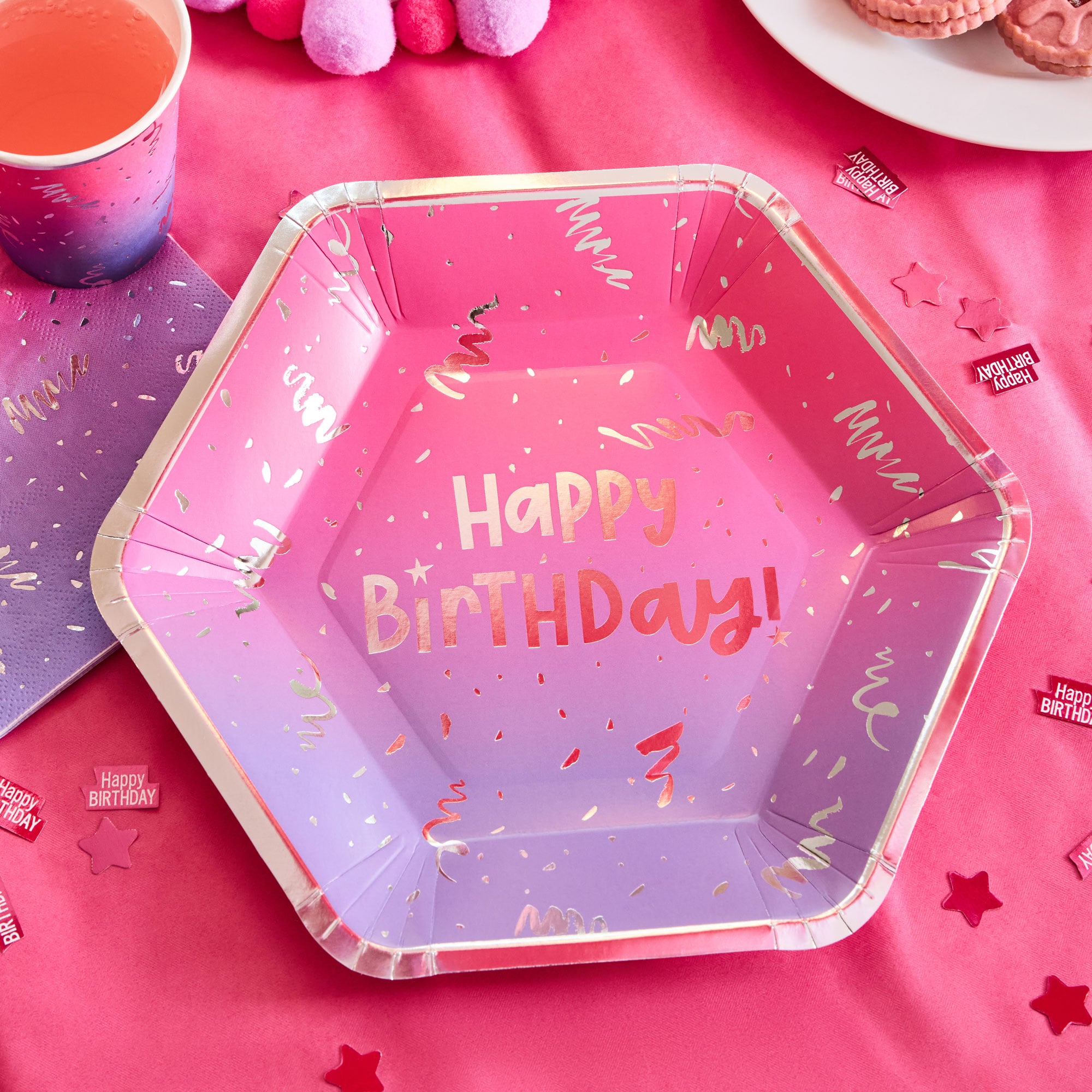 Pink Ombre Paper Plates - Pack of 10