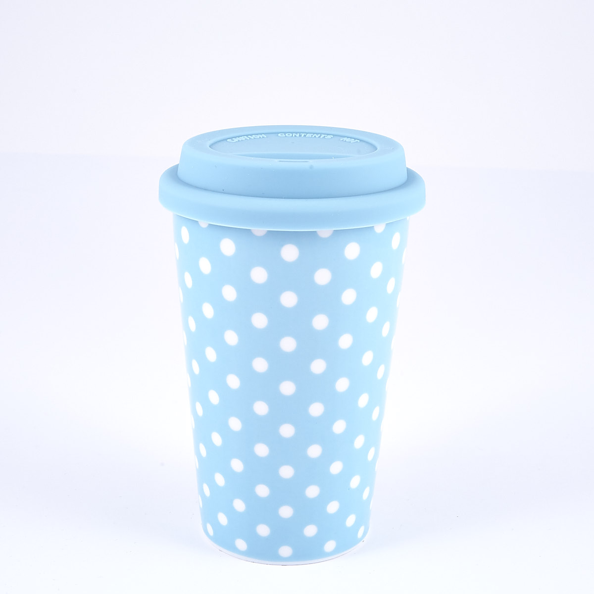 Blue Travel Mug with White Polka Dots