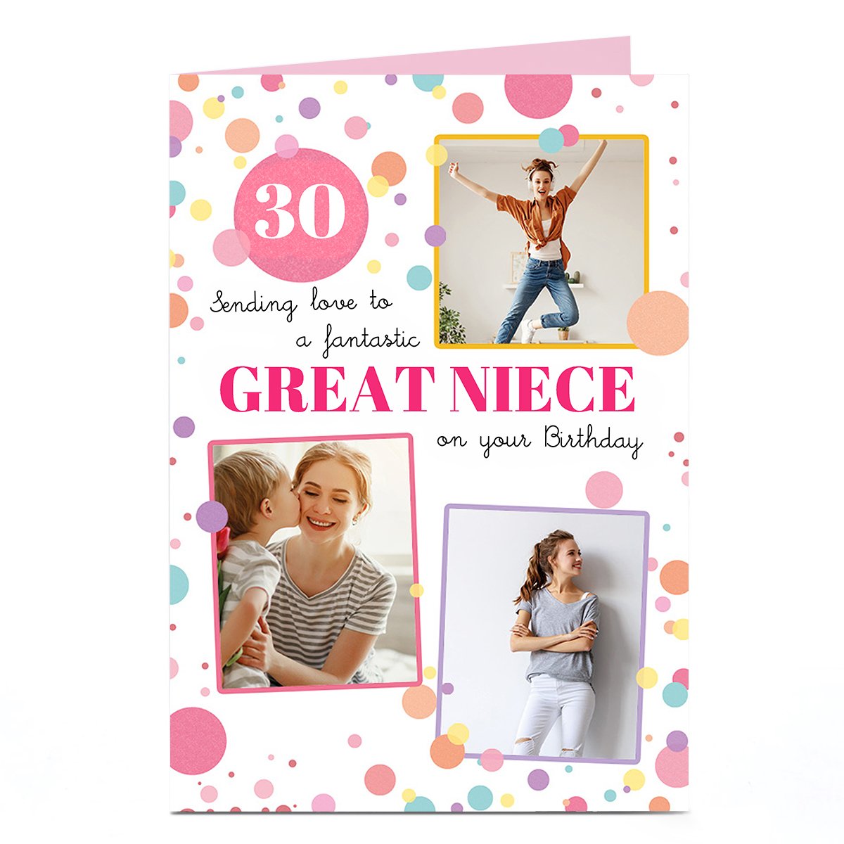 Photo Birthday Card - Greeat Niece Pastel Polka-Dots, Editable Age