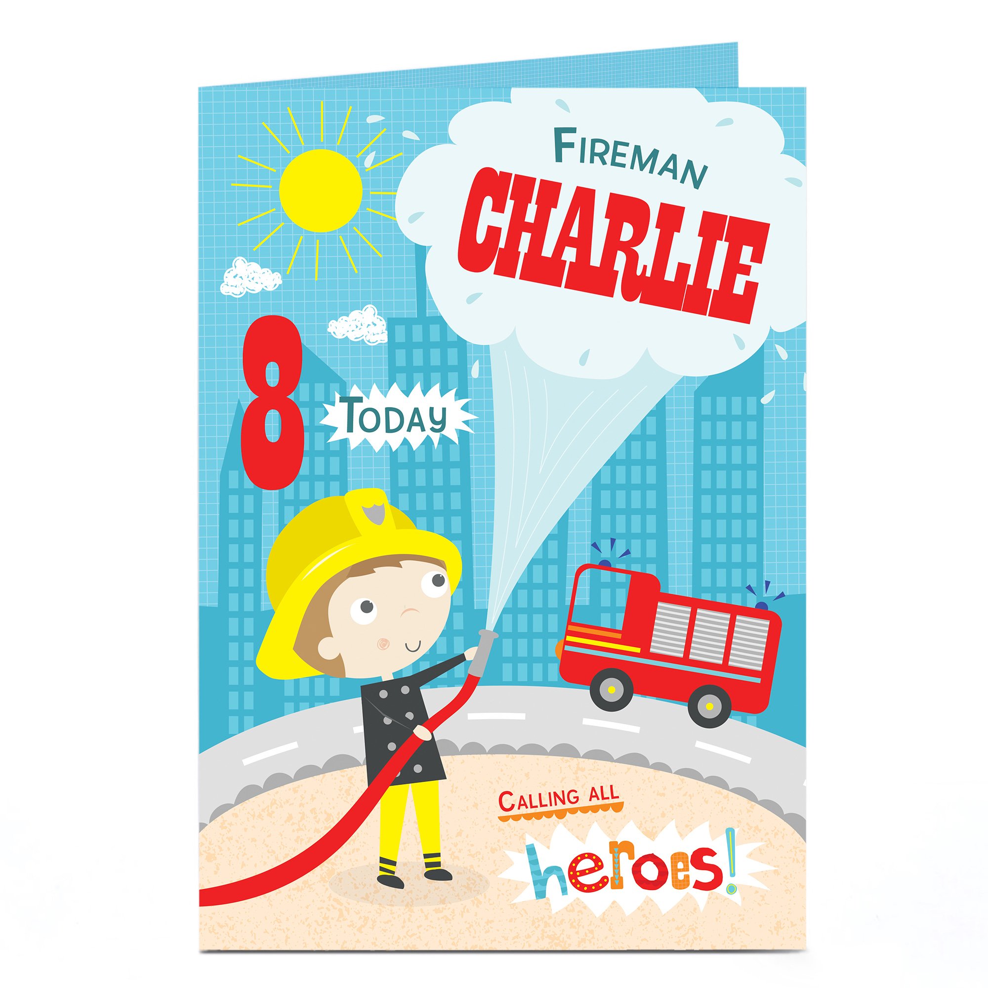 Personalised  Birthday Card - Cartoon Fireman, Any Age