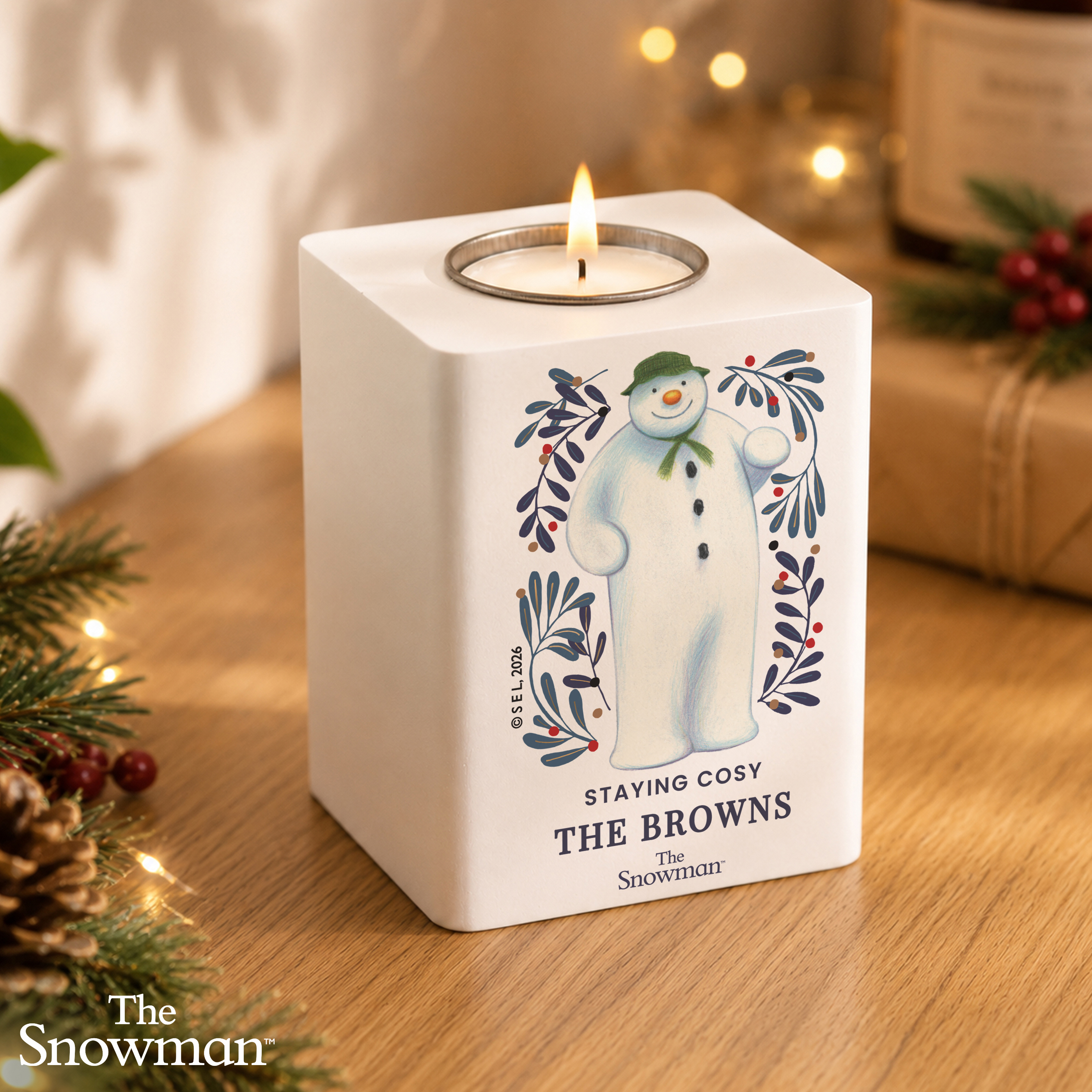 Personalised The Snowman Countdown to Christmas Wooden Tealight