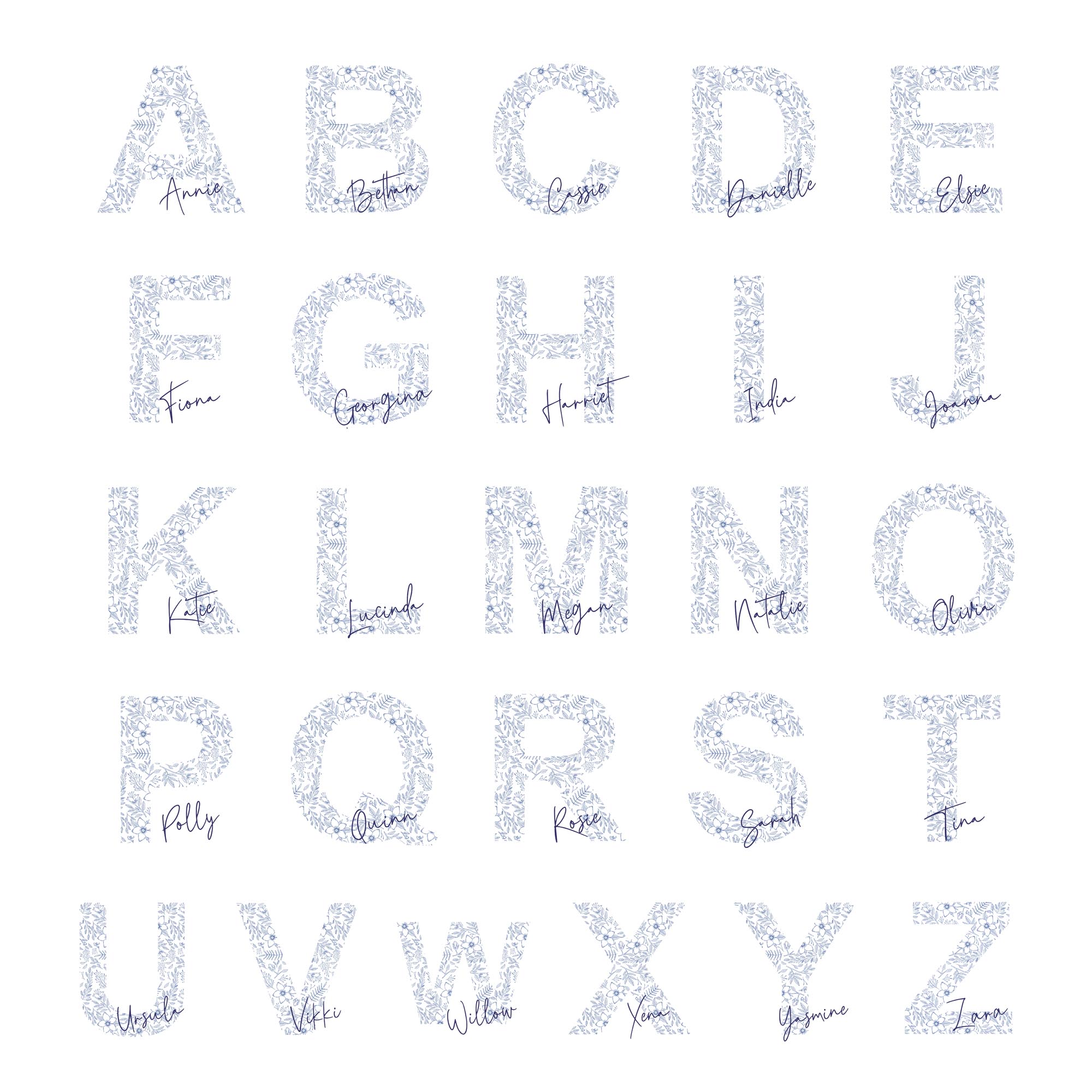 Personalised Floral Blue Initial Cushion